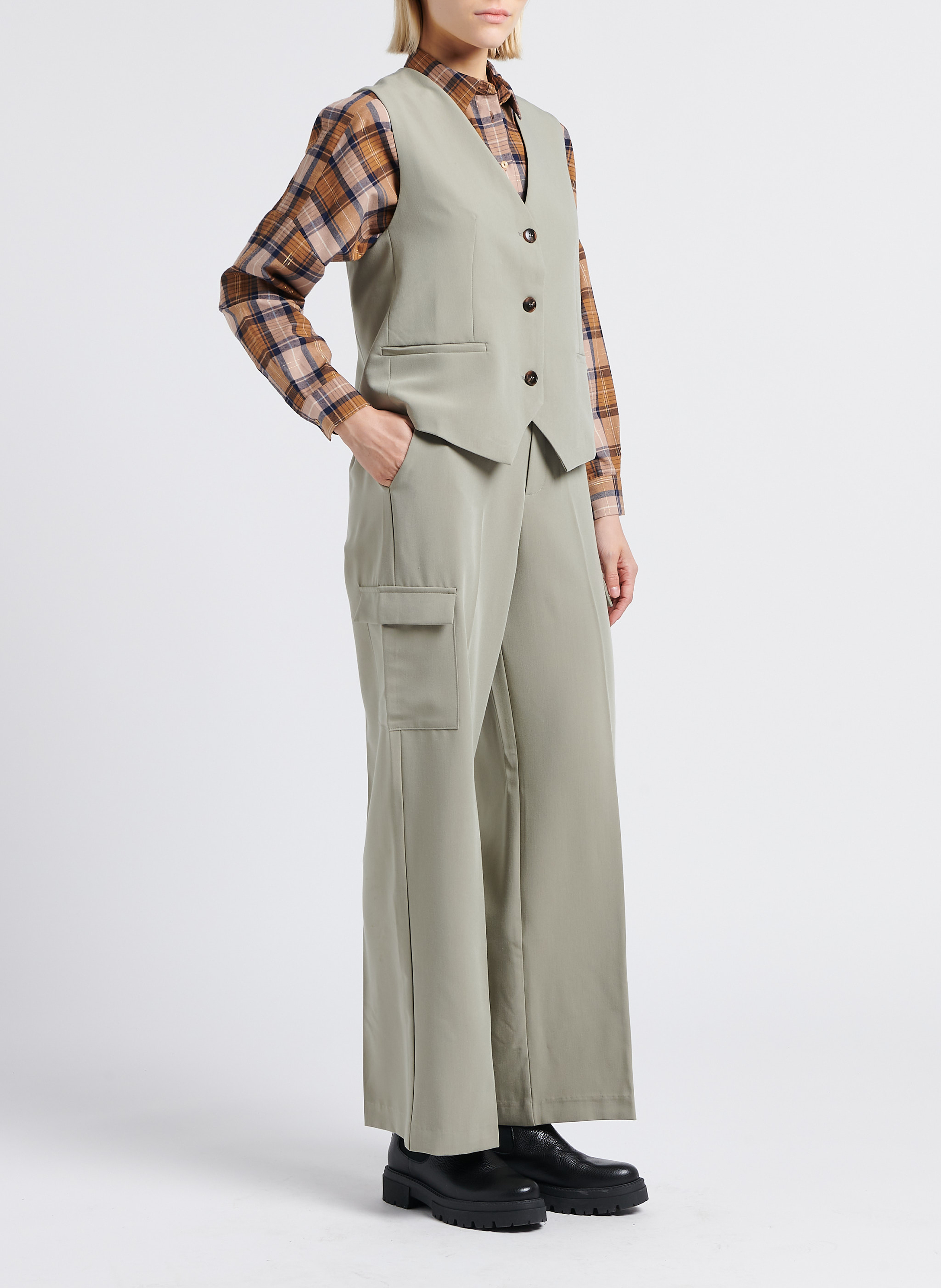 High-waisted flowing cargo pants GRACE ET MILA Green
