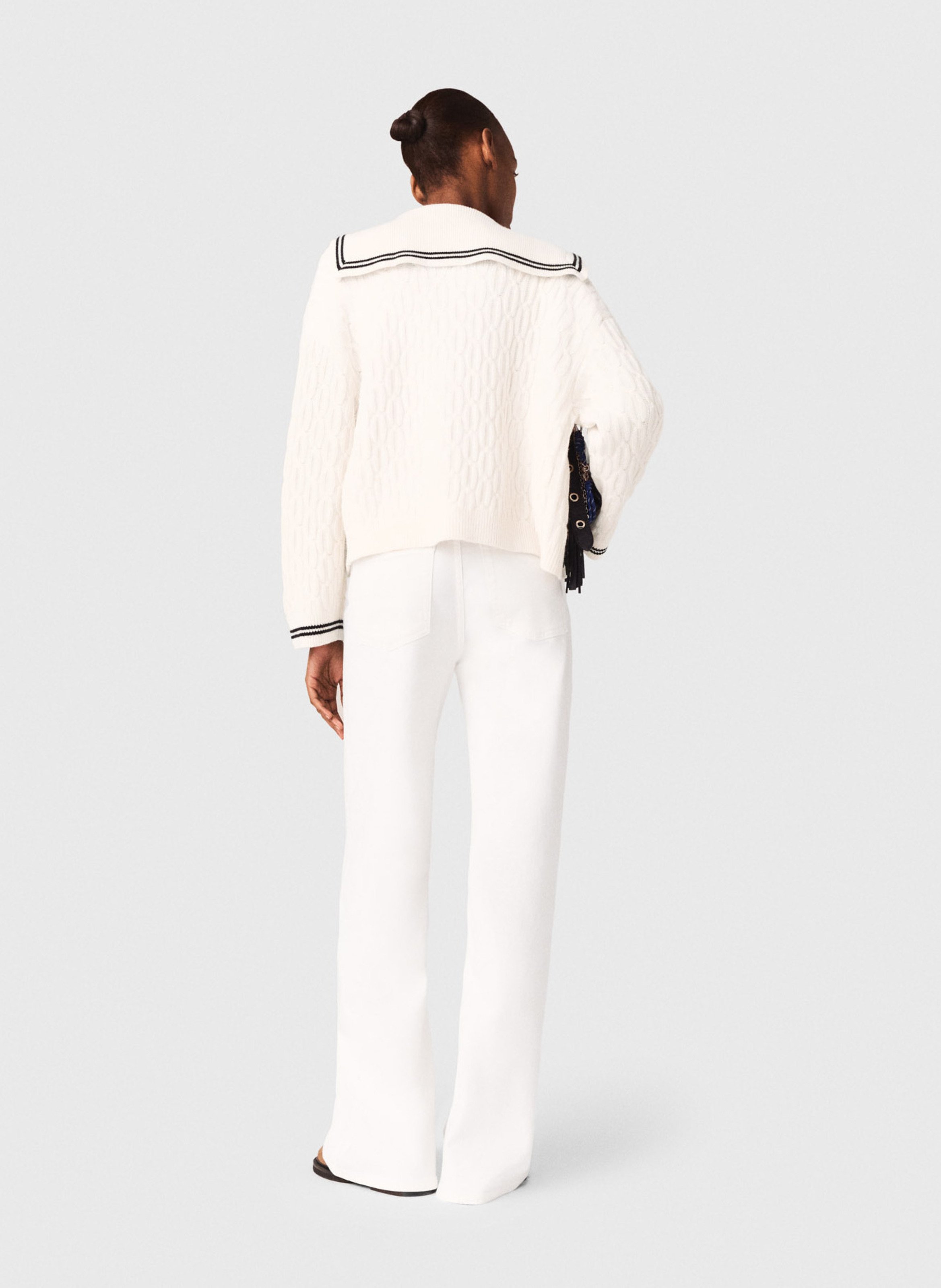 Rechte vest met omgeslagen kraag van gebreide wol MAJE Beige