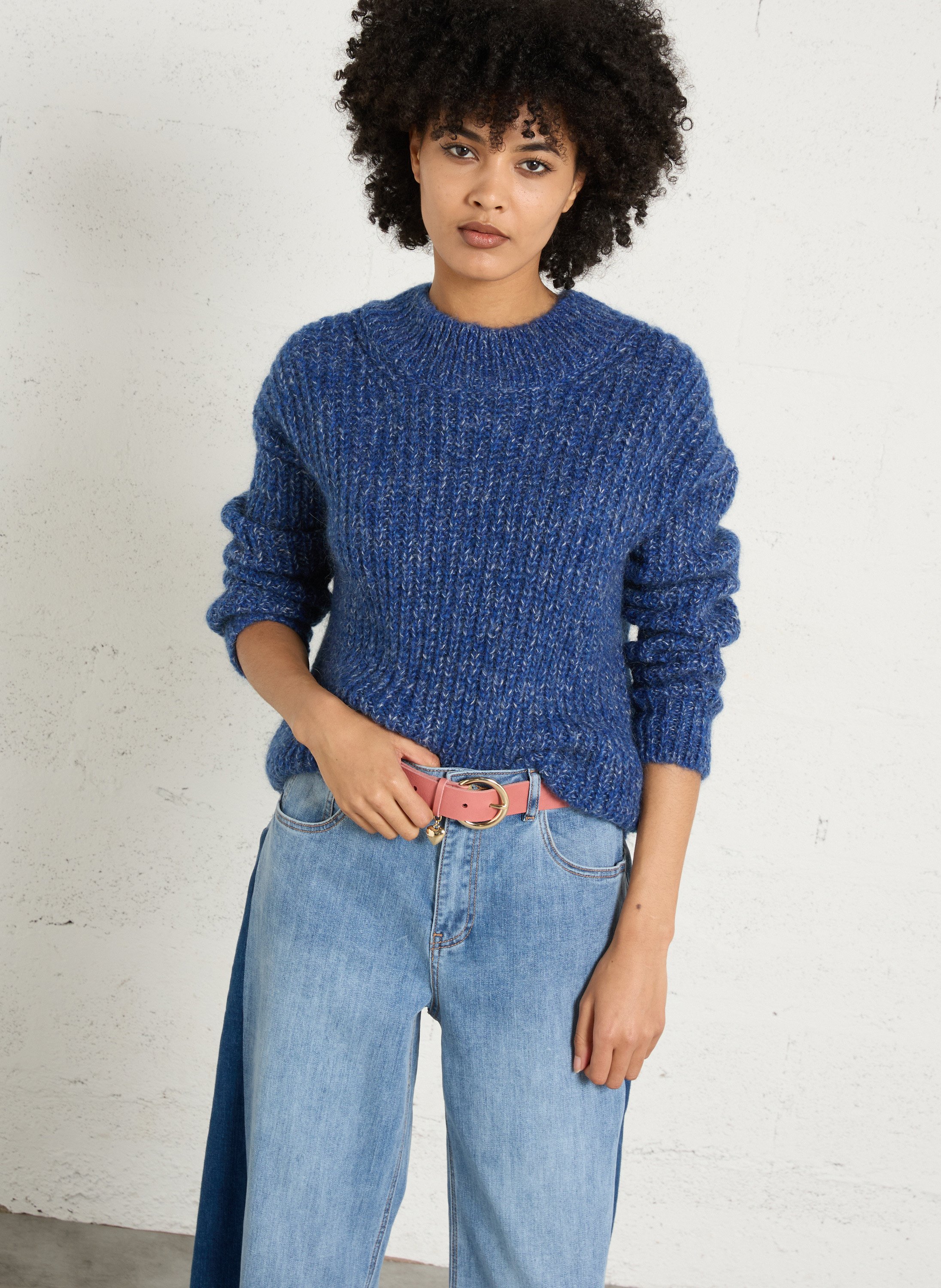 Straight boat neck sweater in mottled knit MAISON 123 Blue