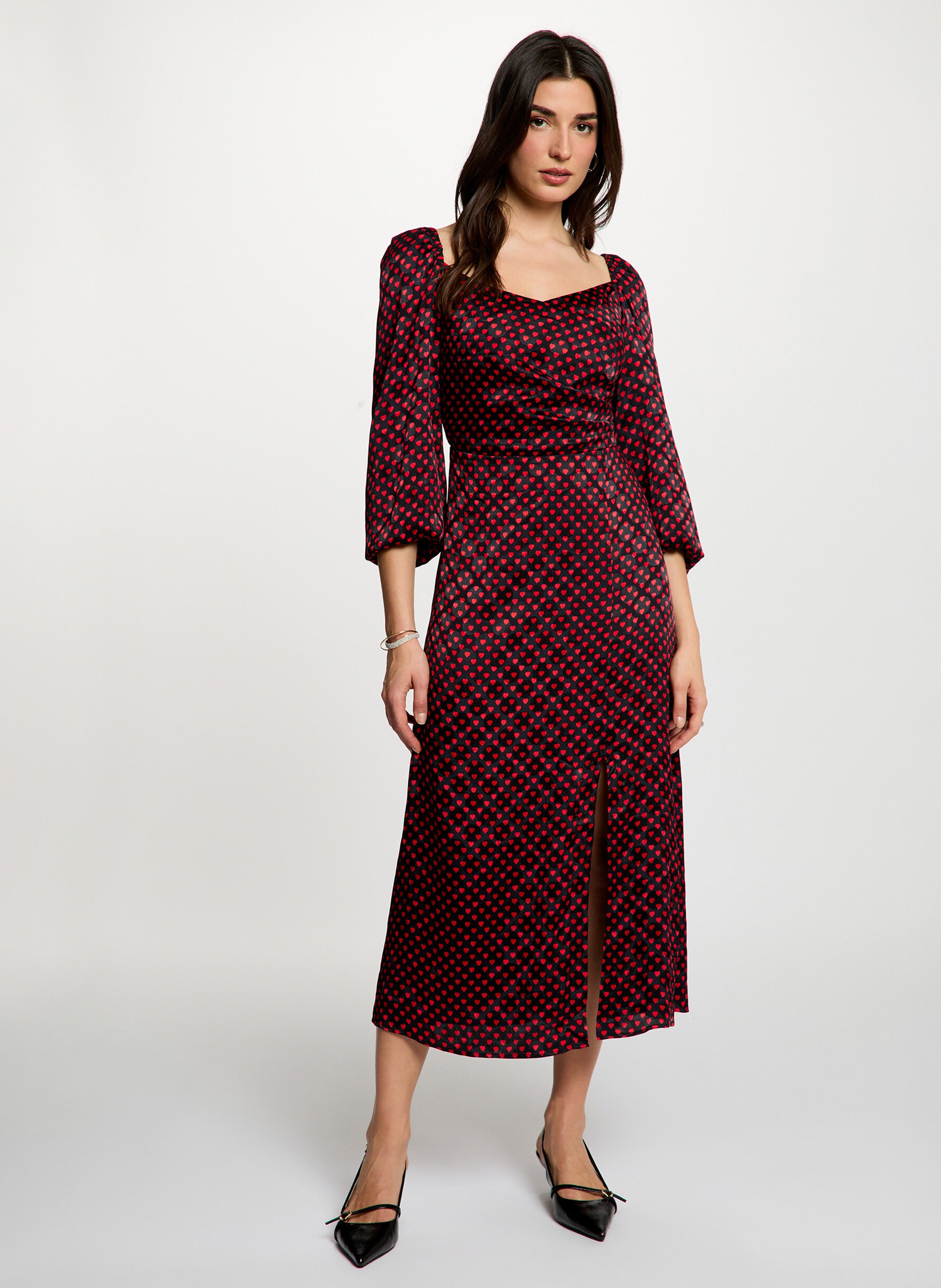 Mittellanges bedrucktes Satinkleid MORGAN Mehrfarbig