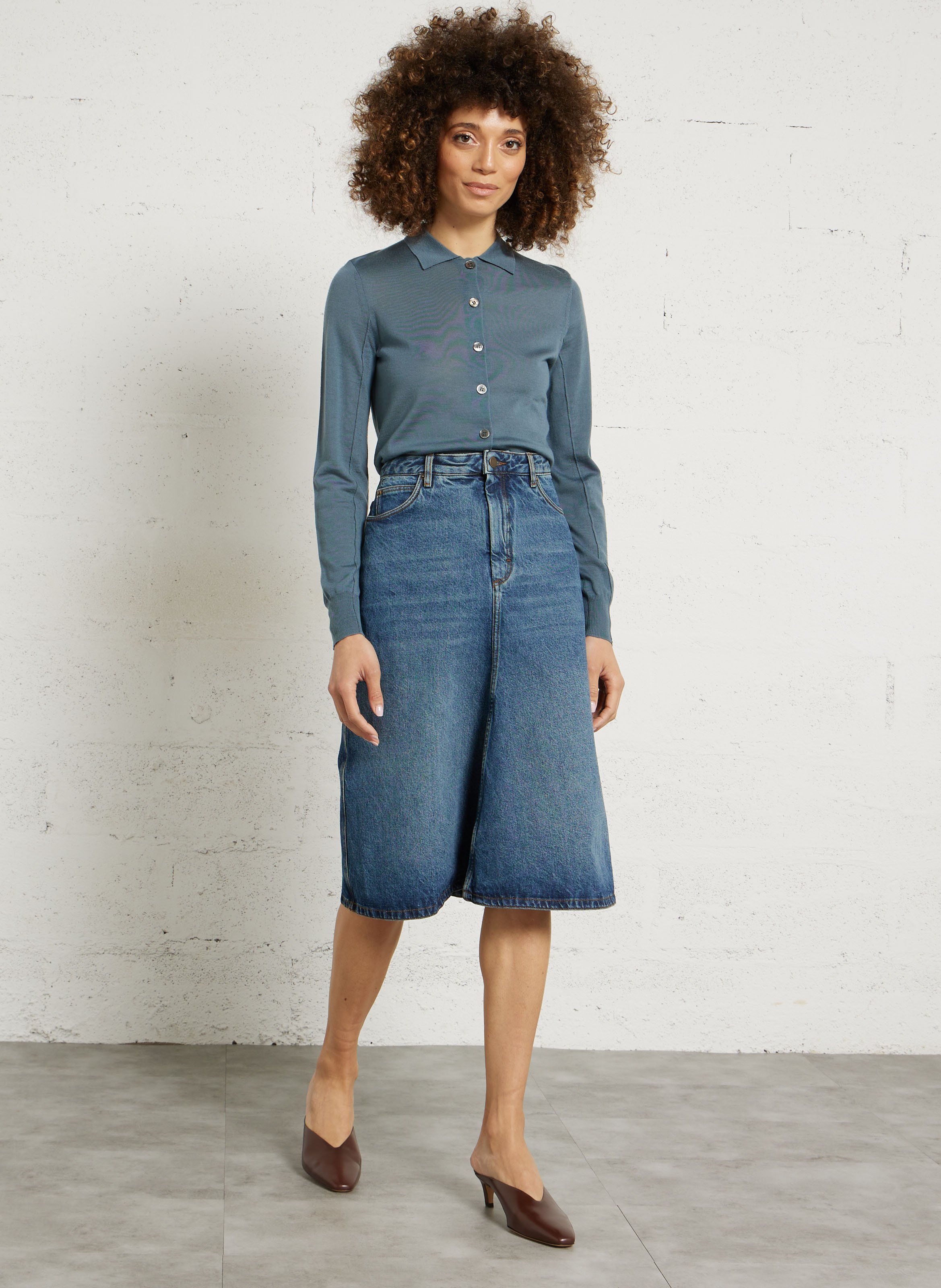 Ausgestellter Midi-Denimrock SOEUR Blau