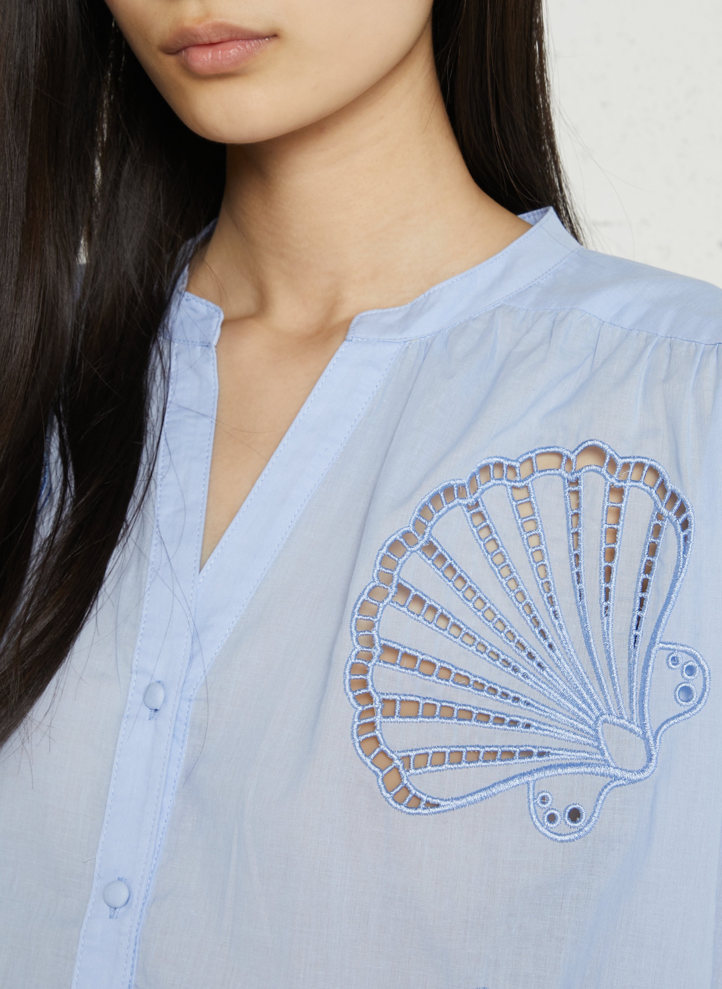 Blouse col V en coton LA PETITE ETOILE Bleu