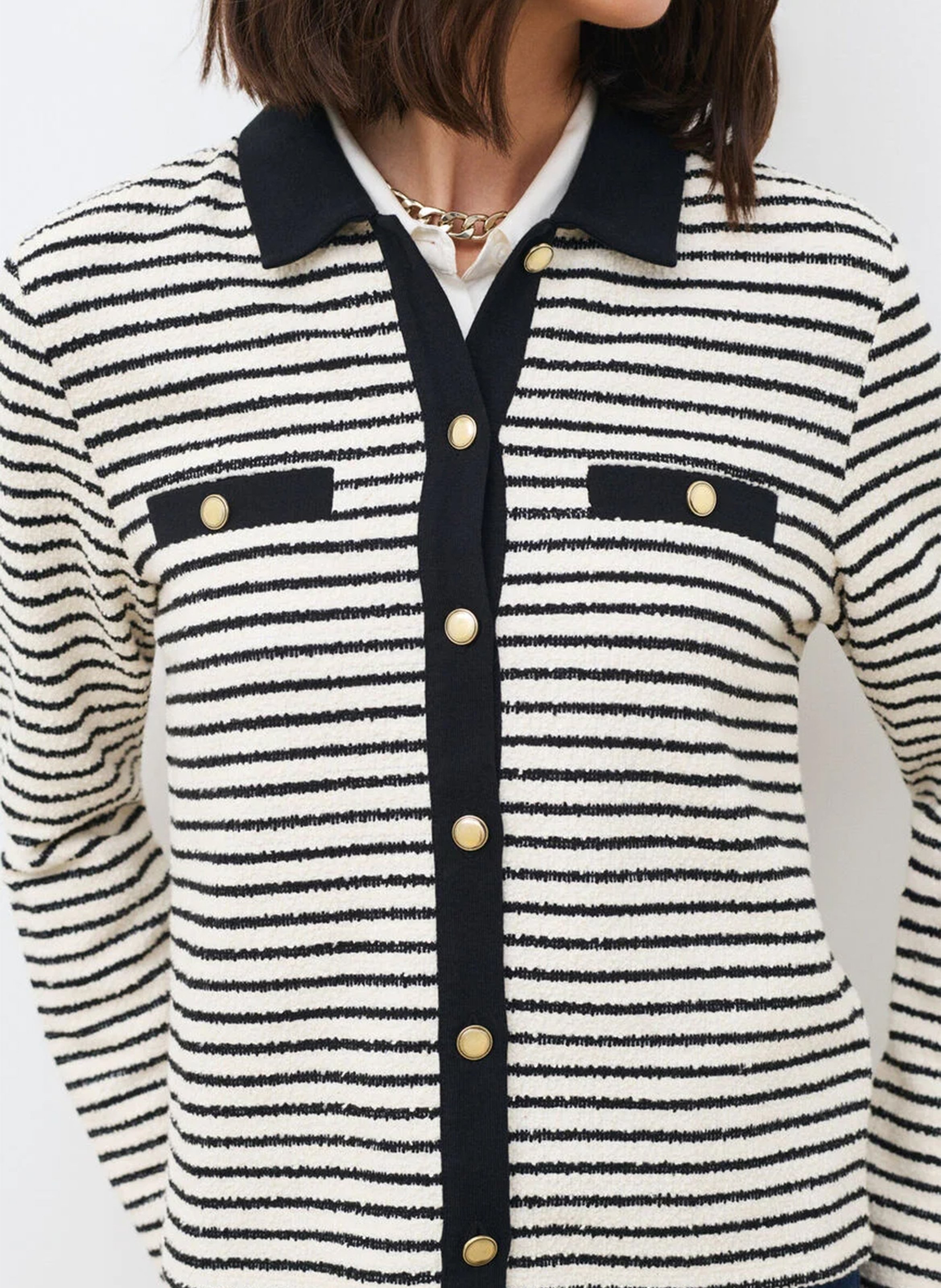 Gilet droit col classique en coton mélangé rayé CAROLL Beige