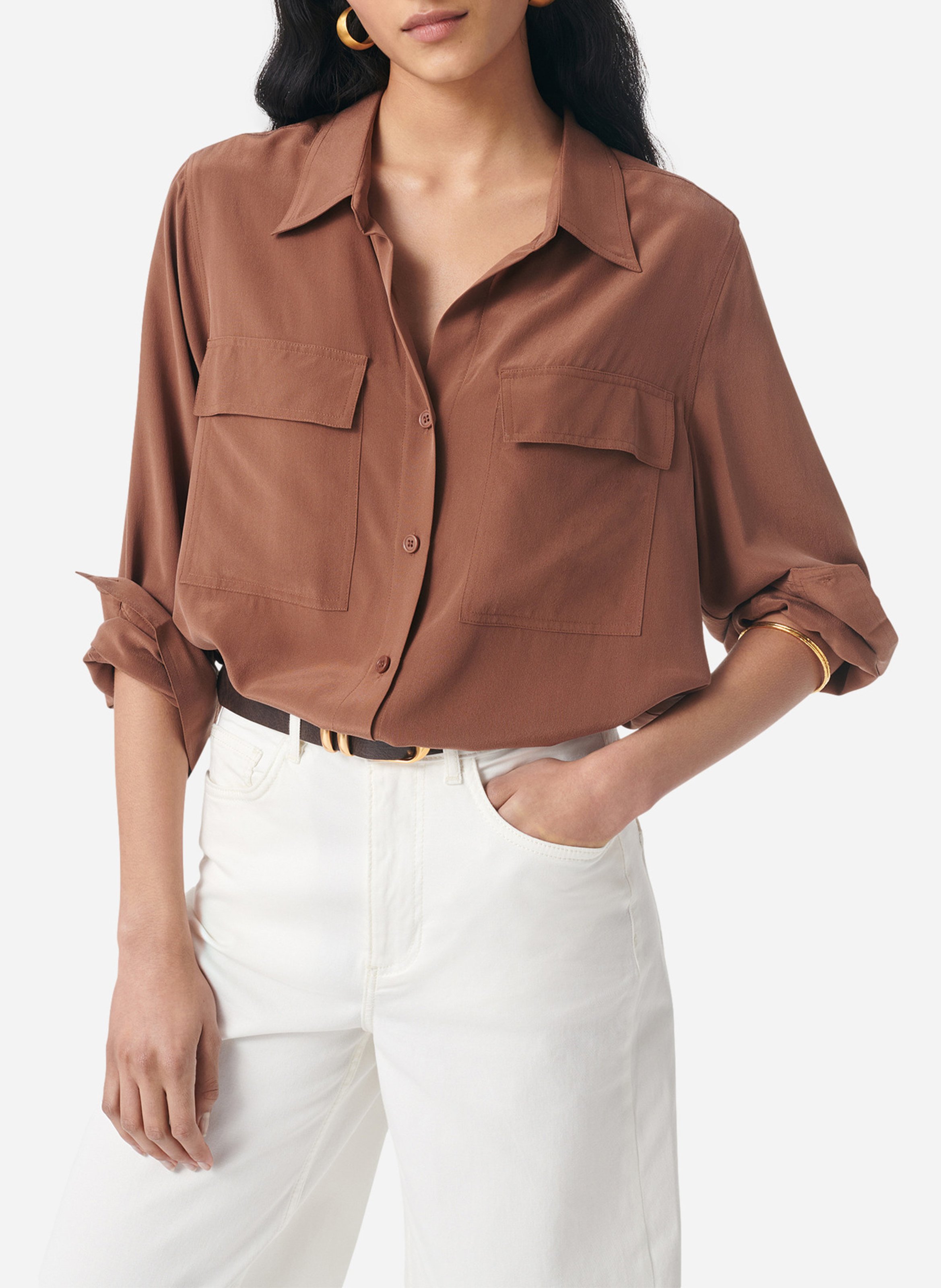 Chemise col classique en soie VANESSA BRUNO Marron