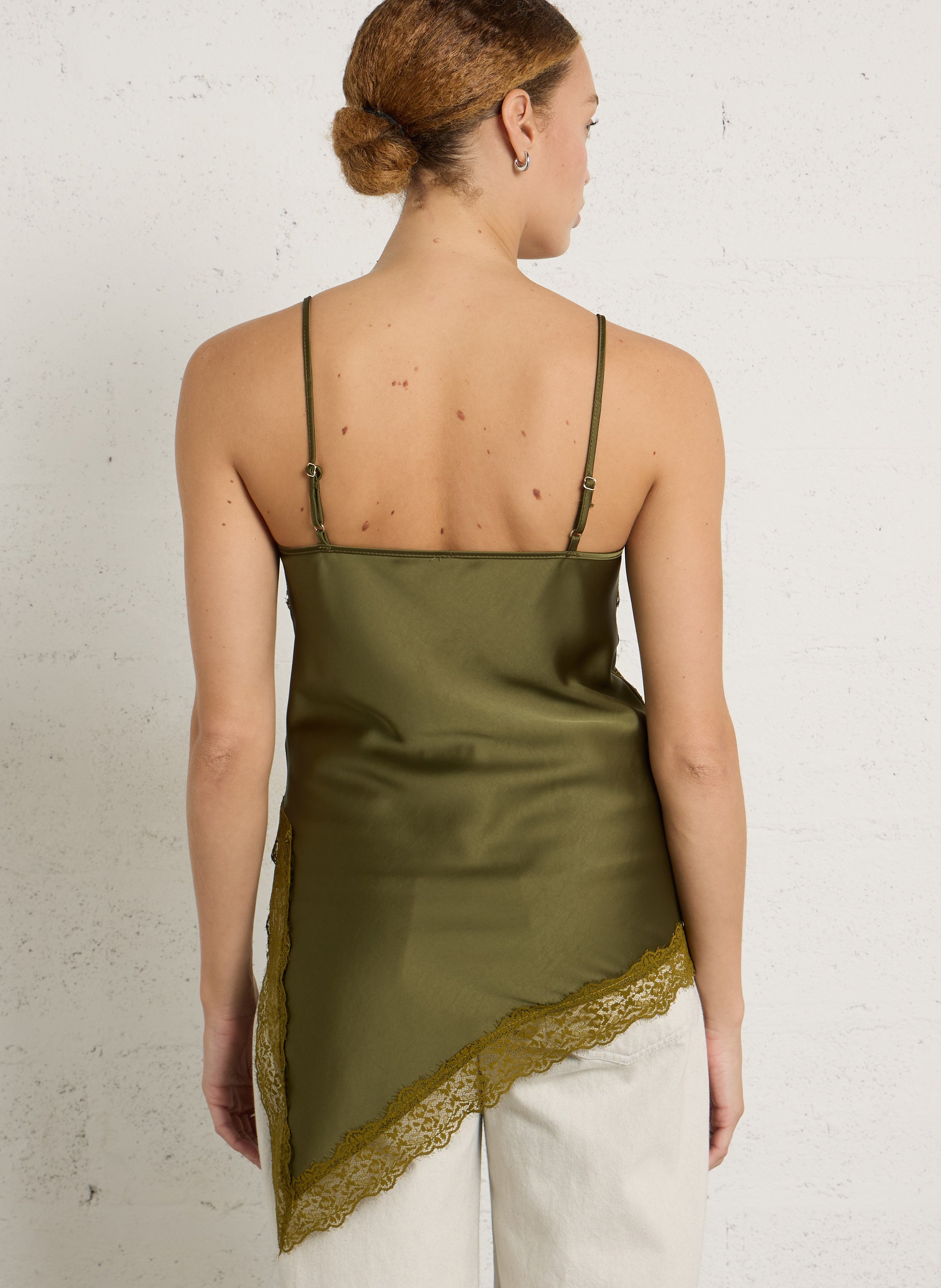 Rechte satijnen top met V-hals IMPERIAL Groen