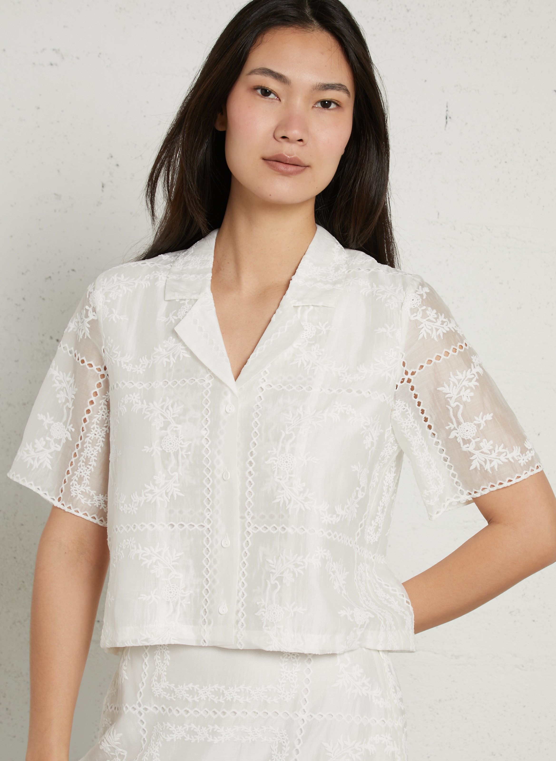 Oversized shirt with tailored collar and embroidery BERENICE White