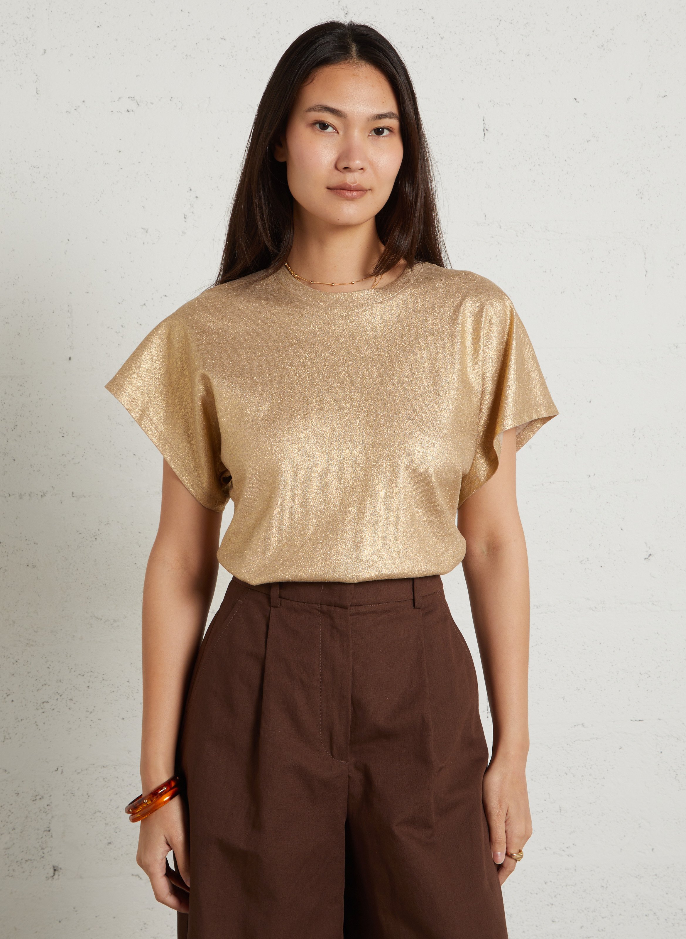 Tee-shirt ajusté col rond en coton et lin MAJESTIC FILATURES