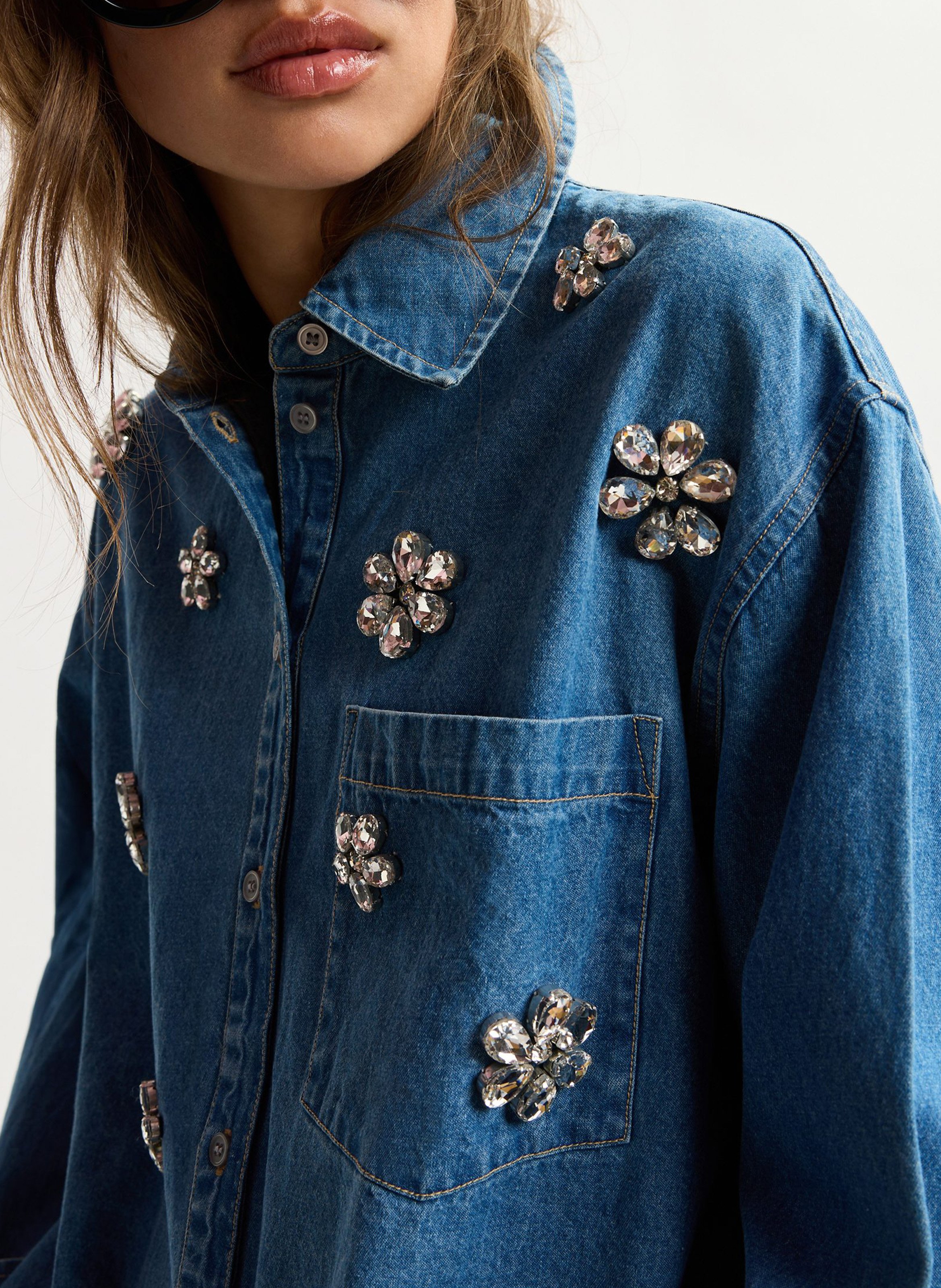 Oversize-Bluse aus Baumwolle mit klassischem Kragen ESSENTIEL ANTWERP Blau