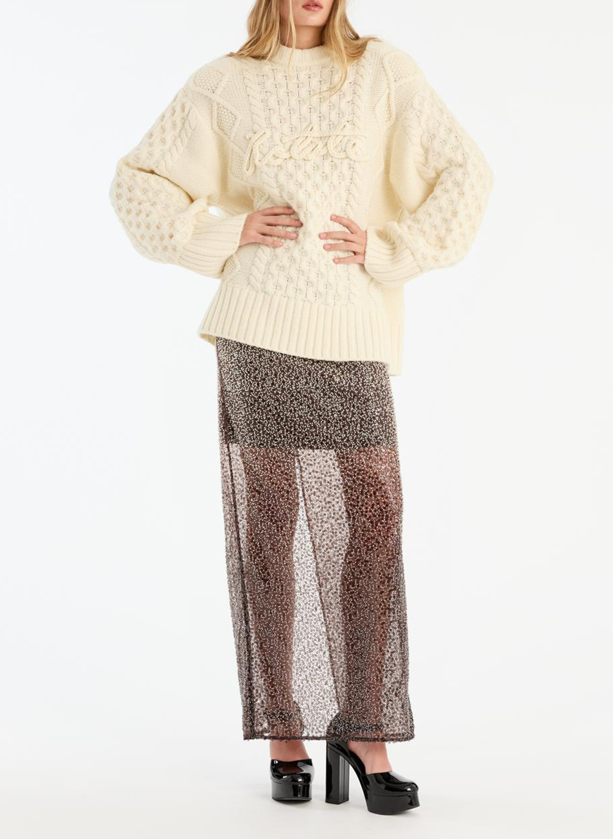 Oversize-Pullover aus Woll-Mix mit Rundhalsausschnitt ROTATE Weiss