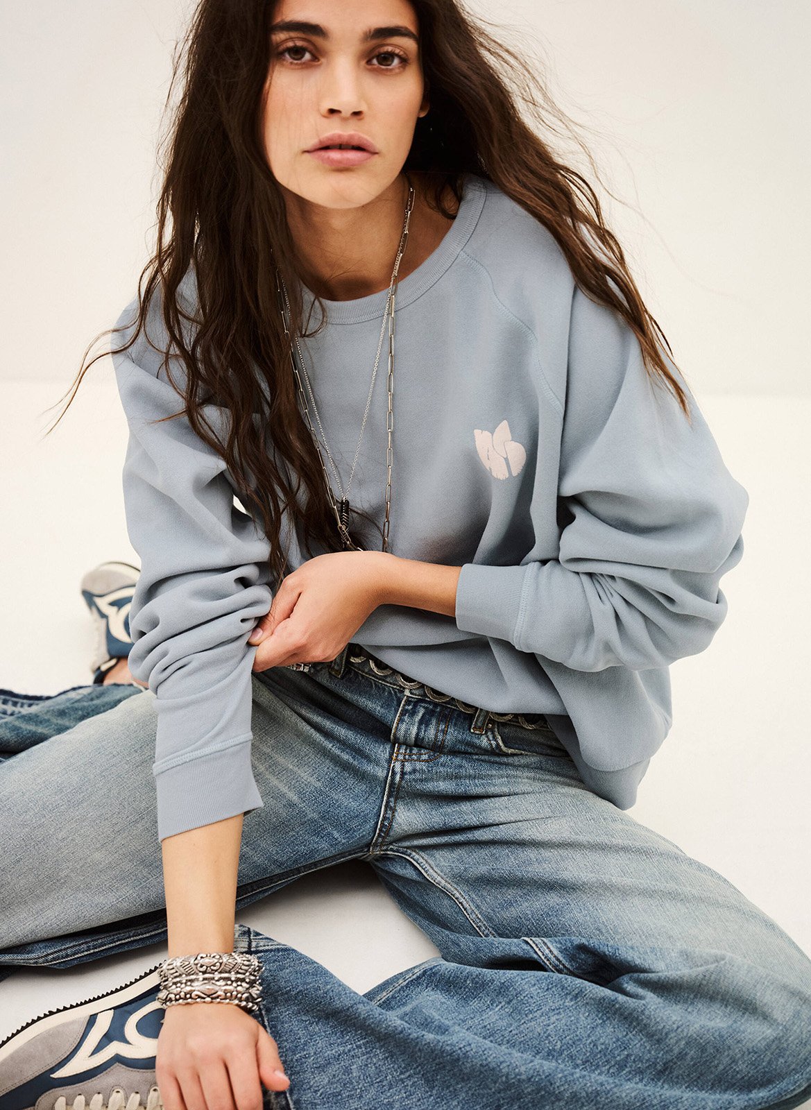 Weites Rundhals-Sweatshirt aus Baumwolle BA&SH Blau