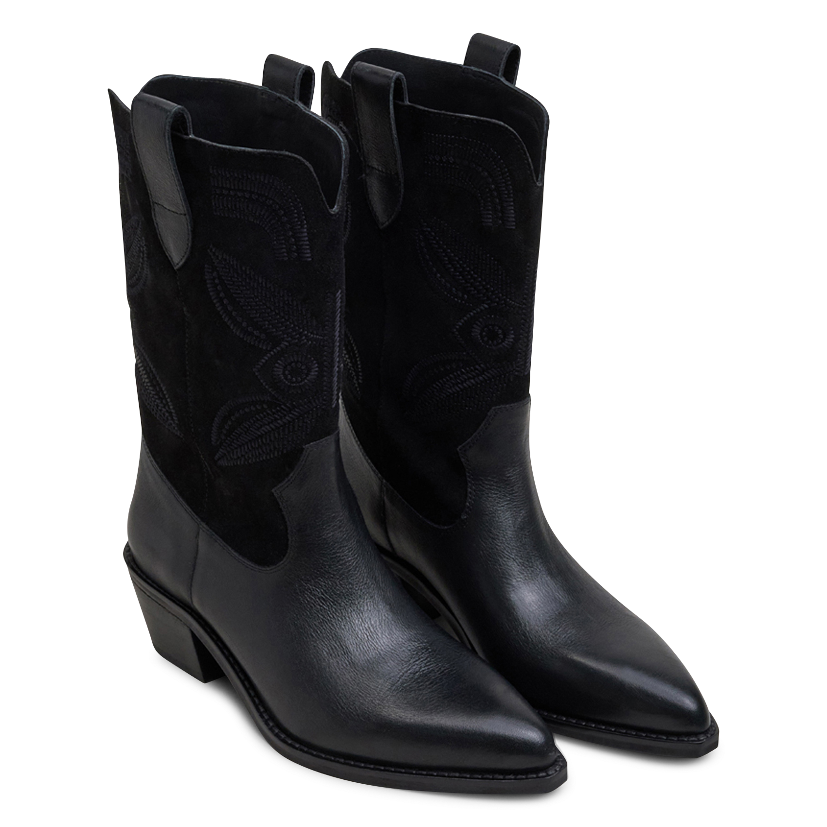 Bottes à bouts pointus et surpiqures en cuir JONAK Noir