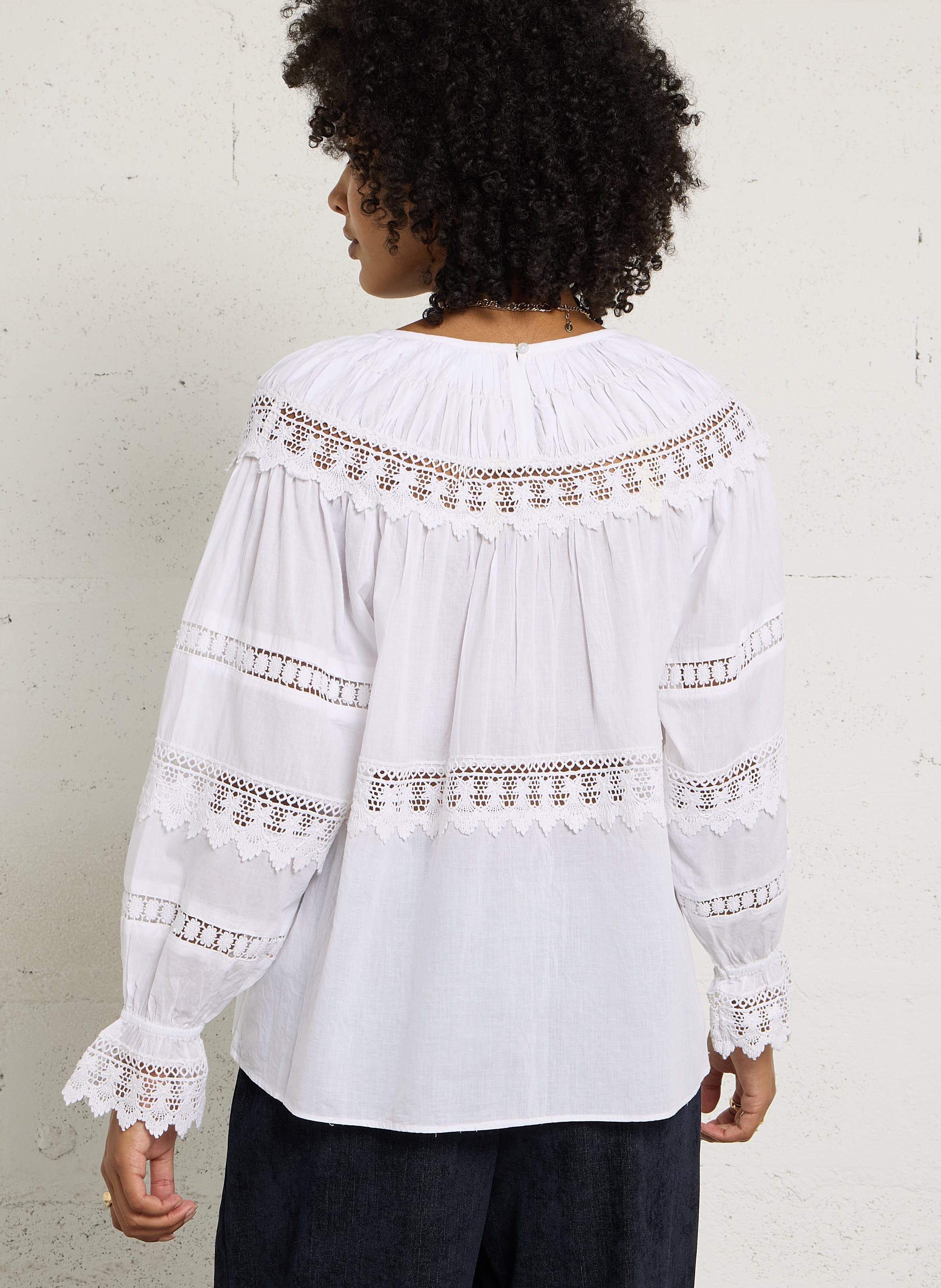 Oversize cotton round-neck blouse SUD EXPRESS White