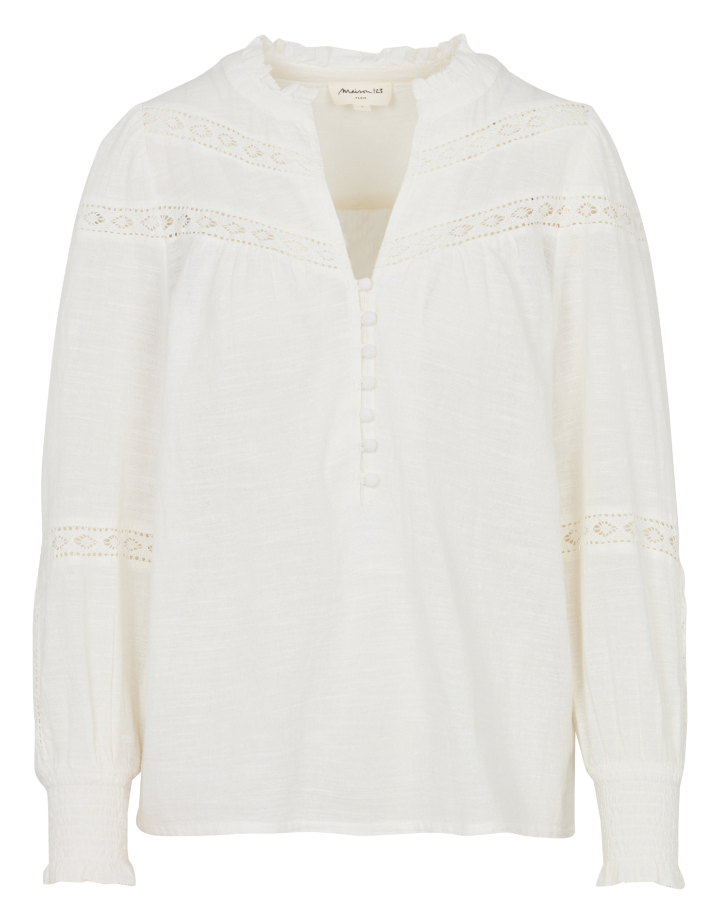 Wijdvallende blouse met geborduurde details in katoen MAISON 123 Beige
