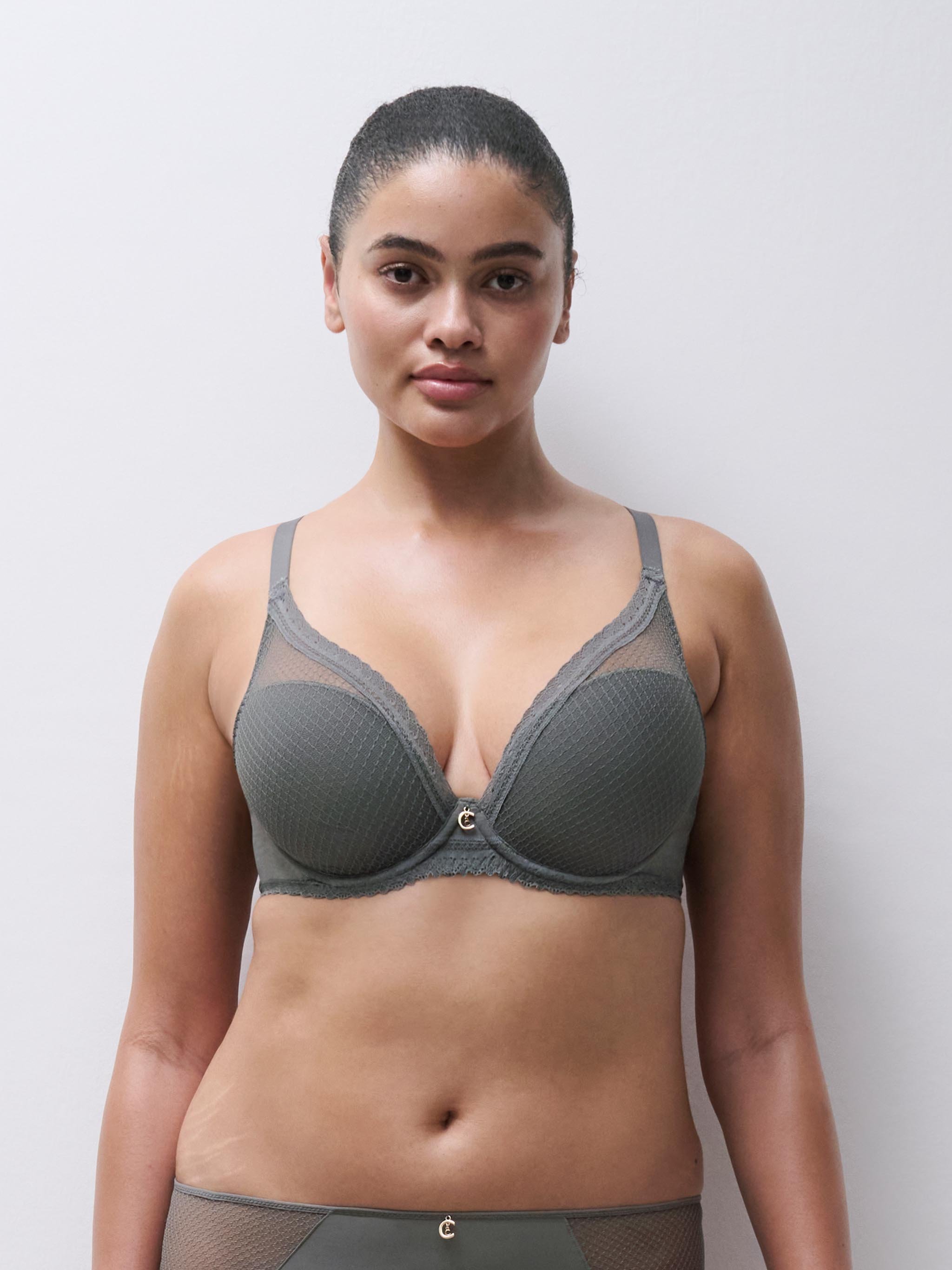 Soutien-gorge coques plongeant en dentelle CHANTELLE Vert