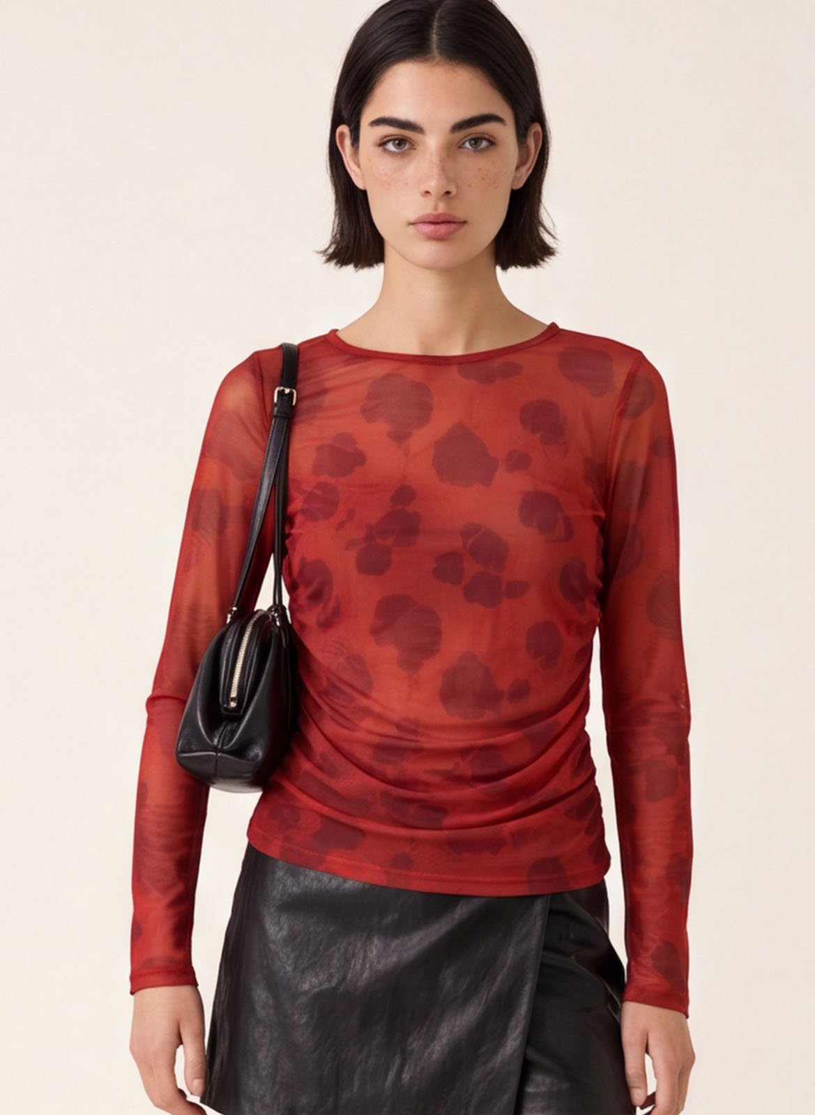 Top manches longues à imprimé floral KOOKAI Rouge
