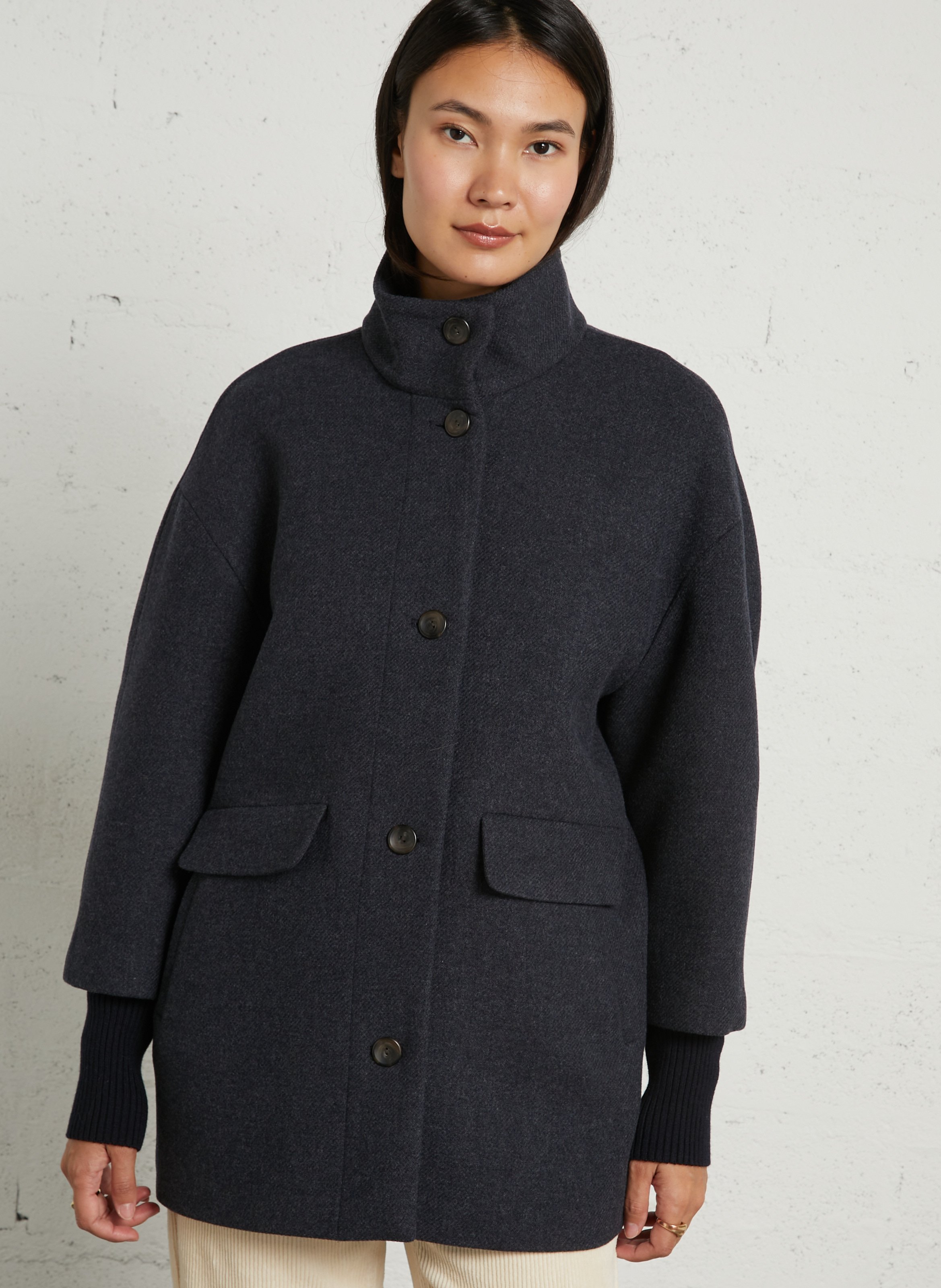 Oversized getailleerde wollen jas met kraag MAISON 123 Grijs