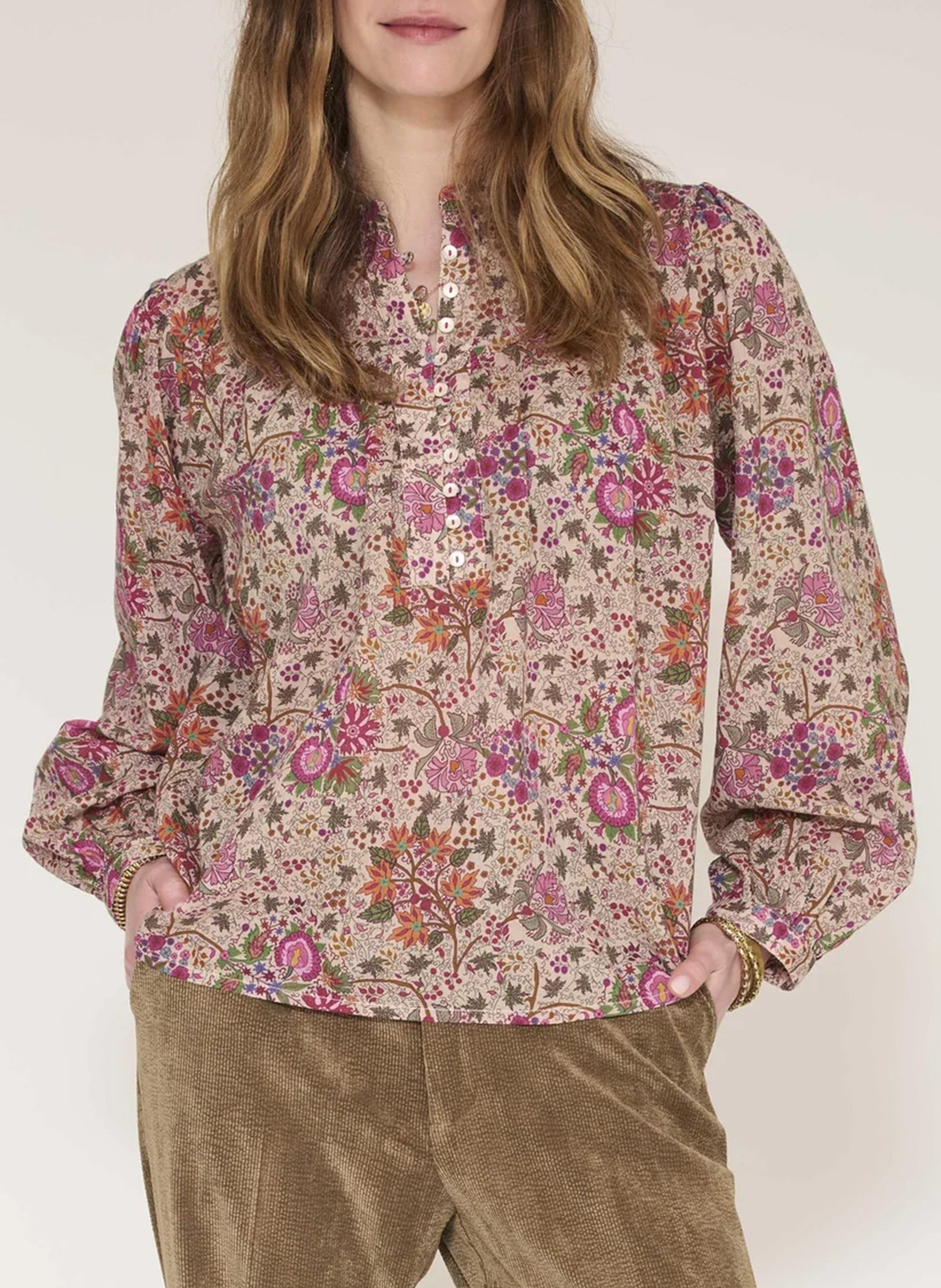 Katoenen blouse met ronde hals MKT Roze