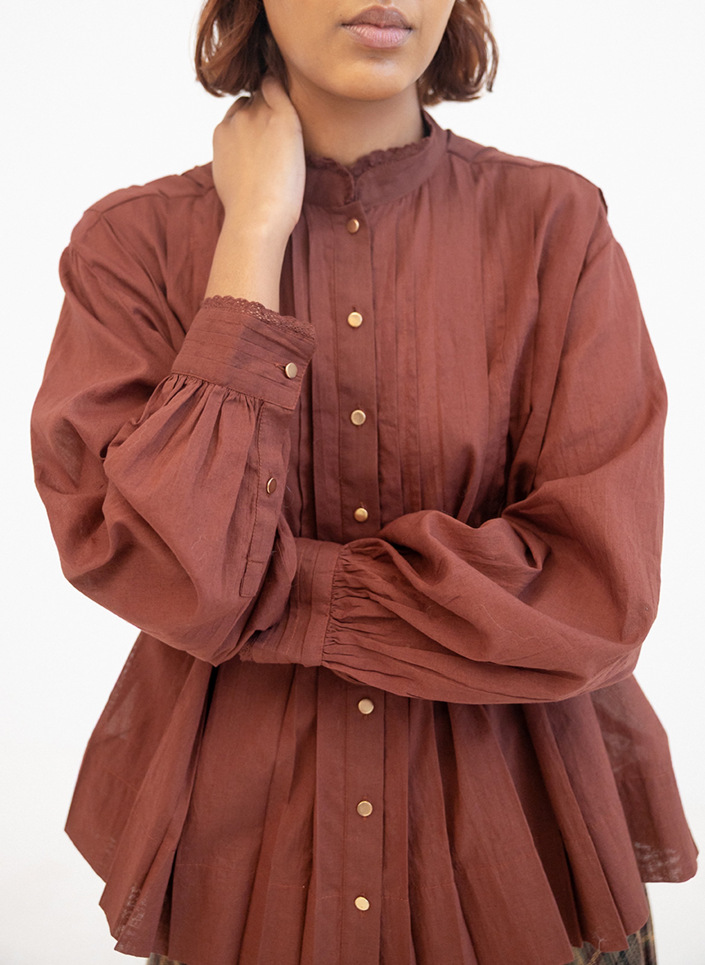 Straight cotton blouse with Victorian collar PROJECT-AJ117 Red