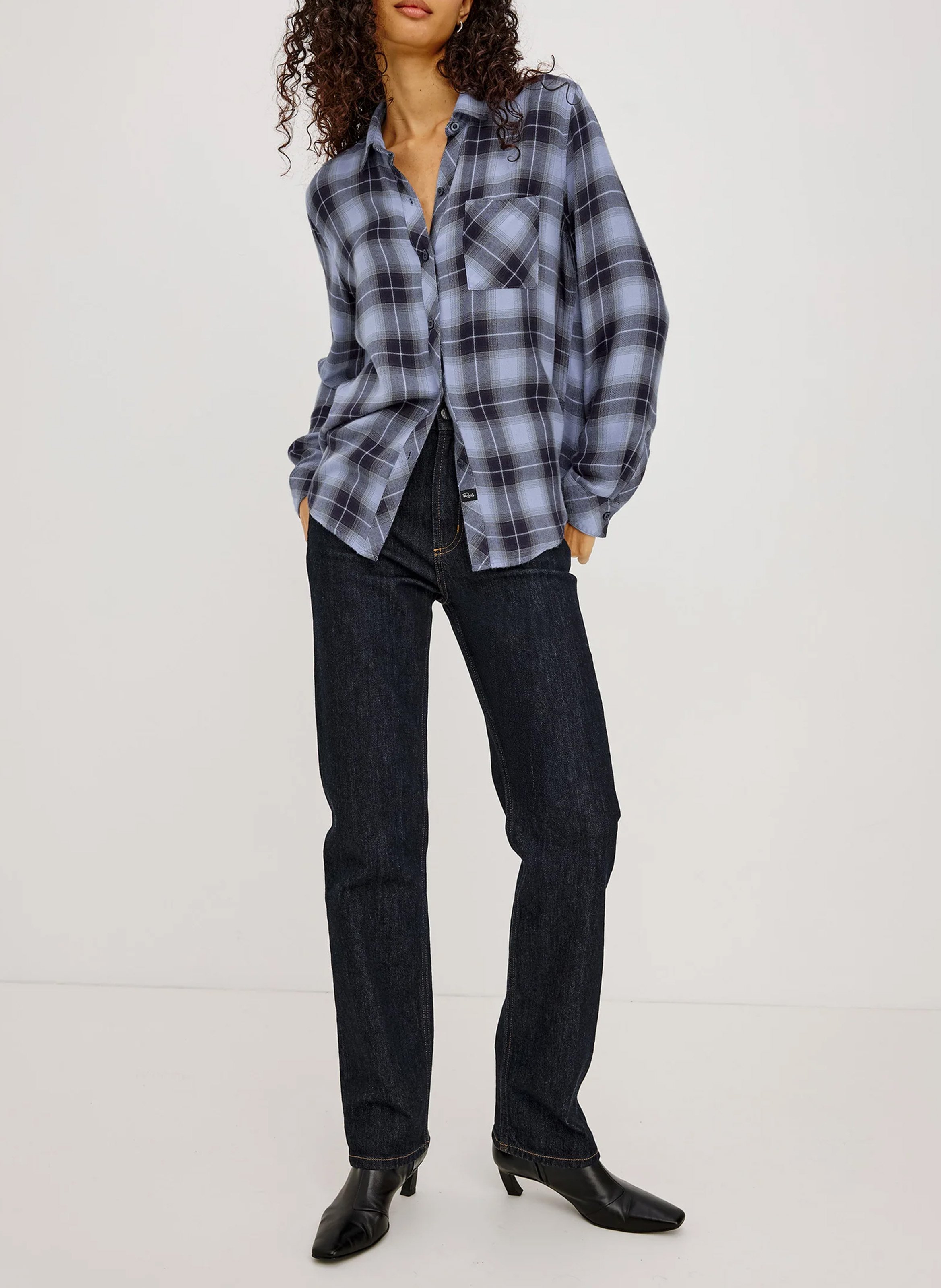 Chemise droite à carreaux RAILS Bleu