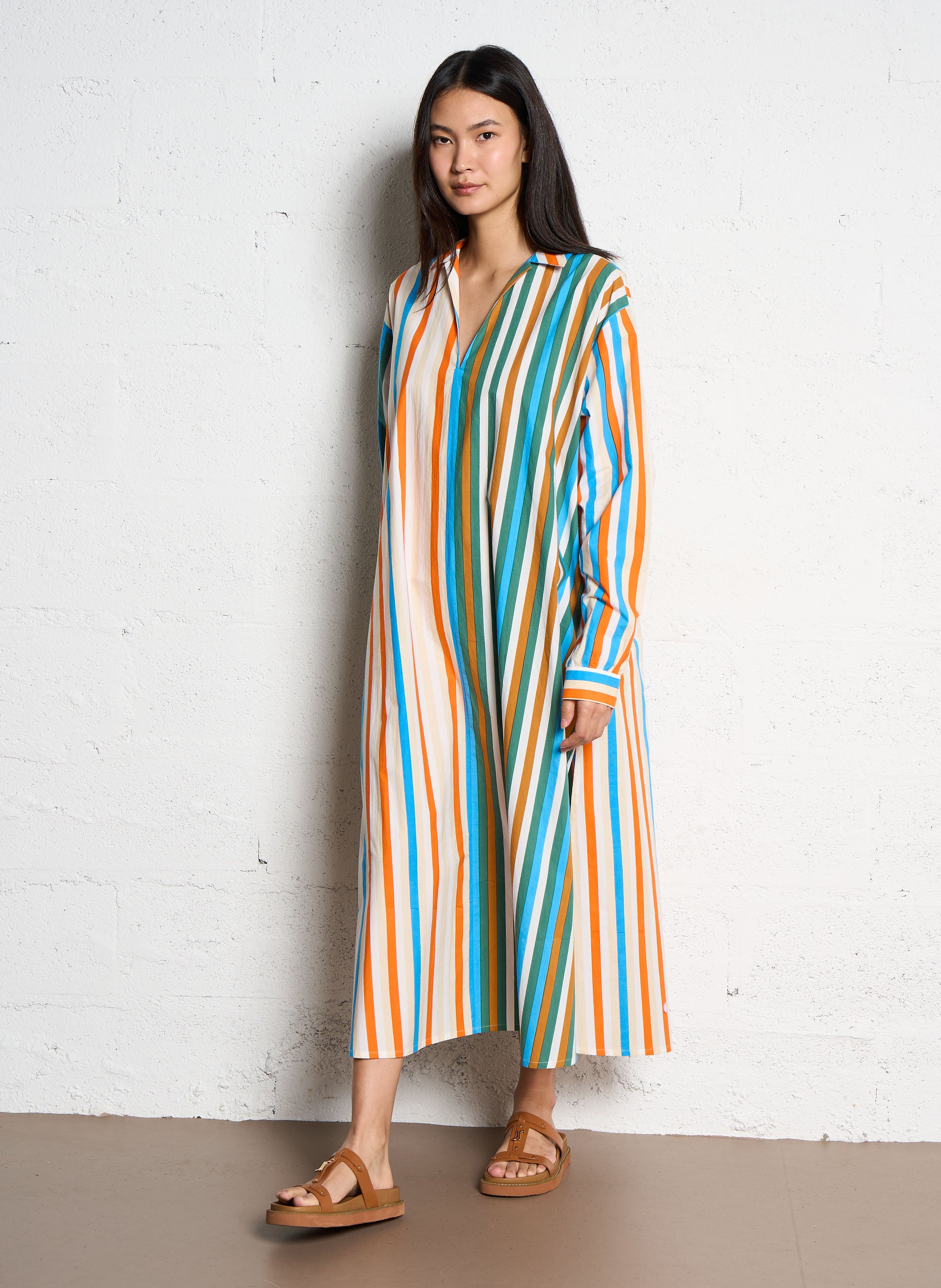 Long striped cotton dress V DE VINSTER Brown