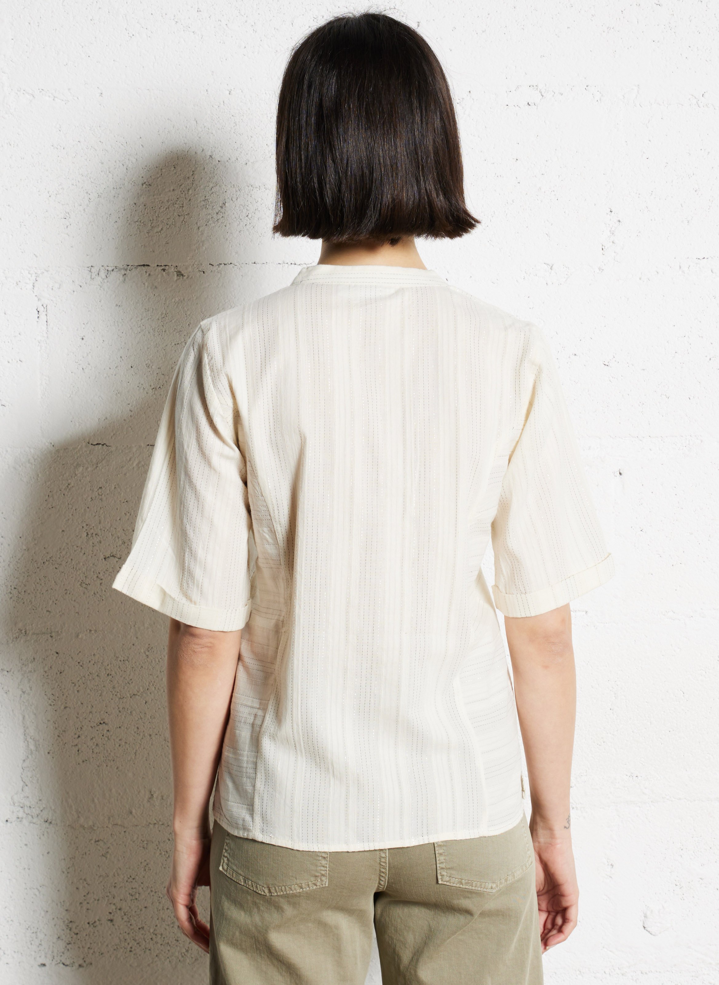 Tunisian collar blouse with metallic threads VILA Beige