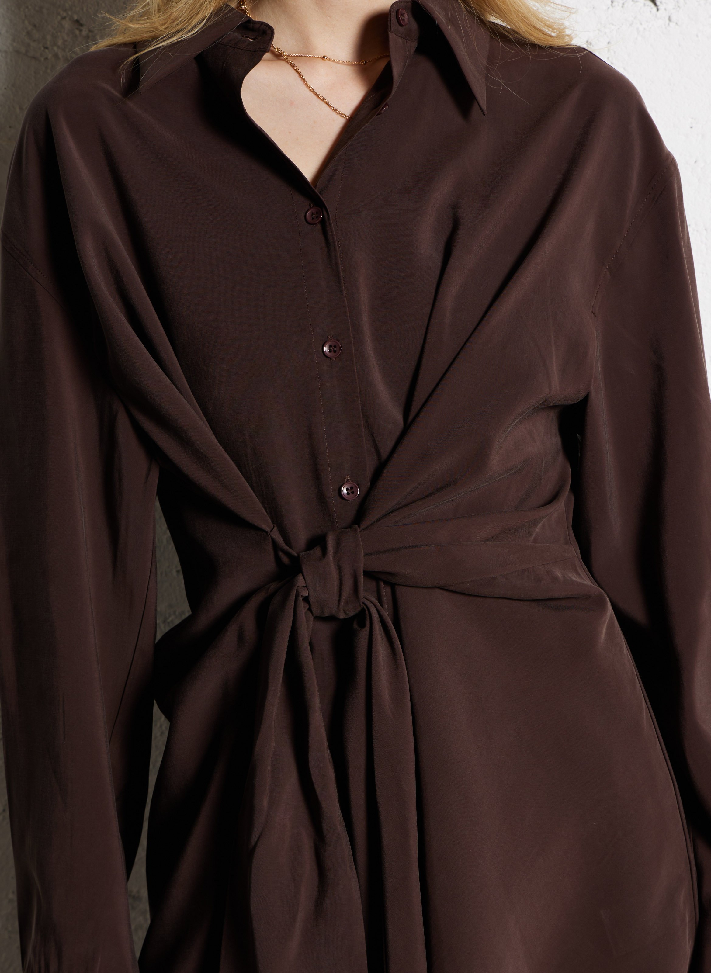 Solid straight shirt with tie SUNCOO Brown