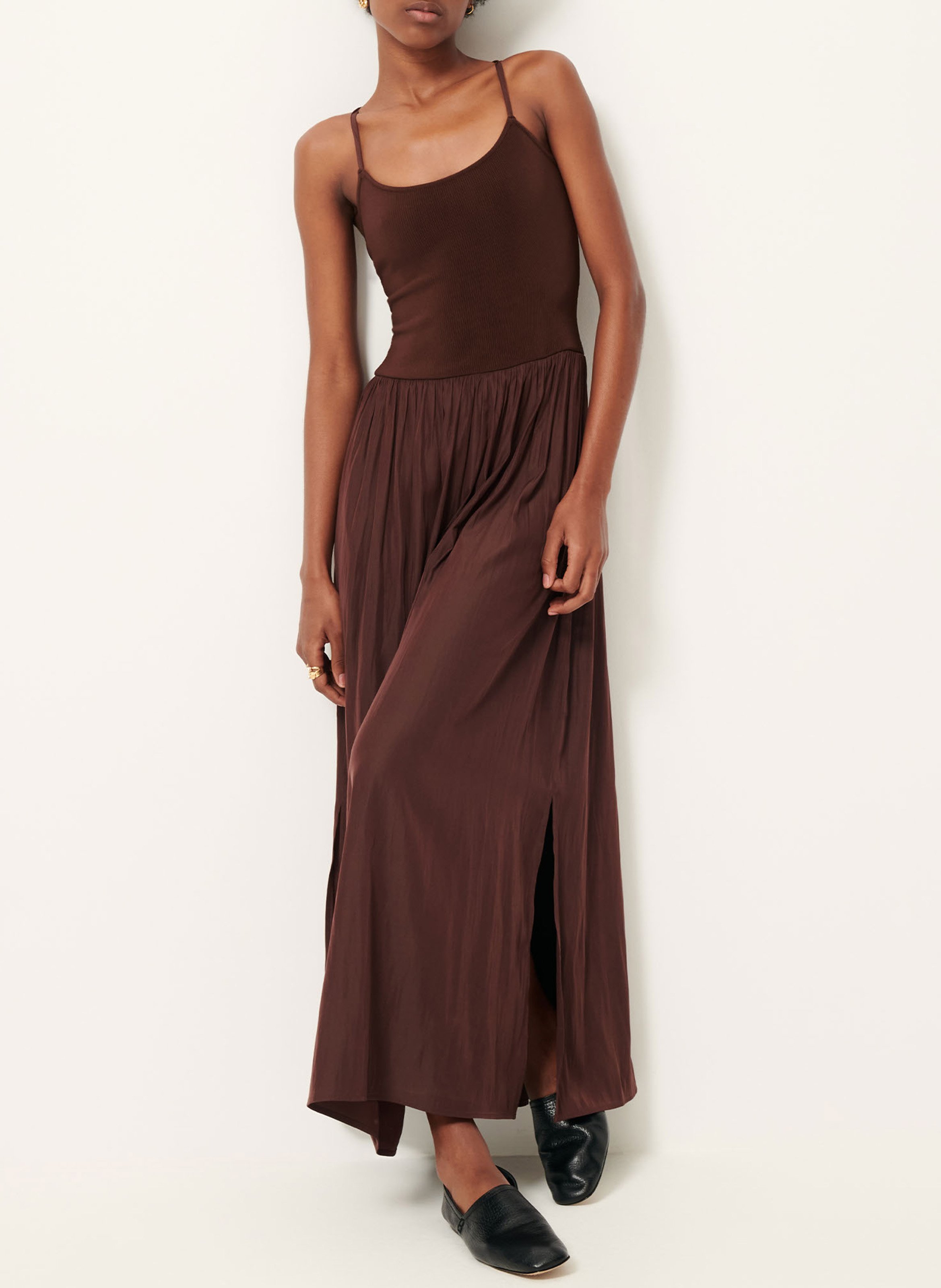 Robe longue col rond SESSUN Marron