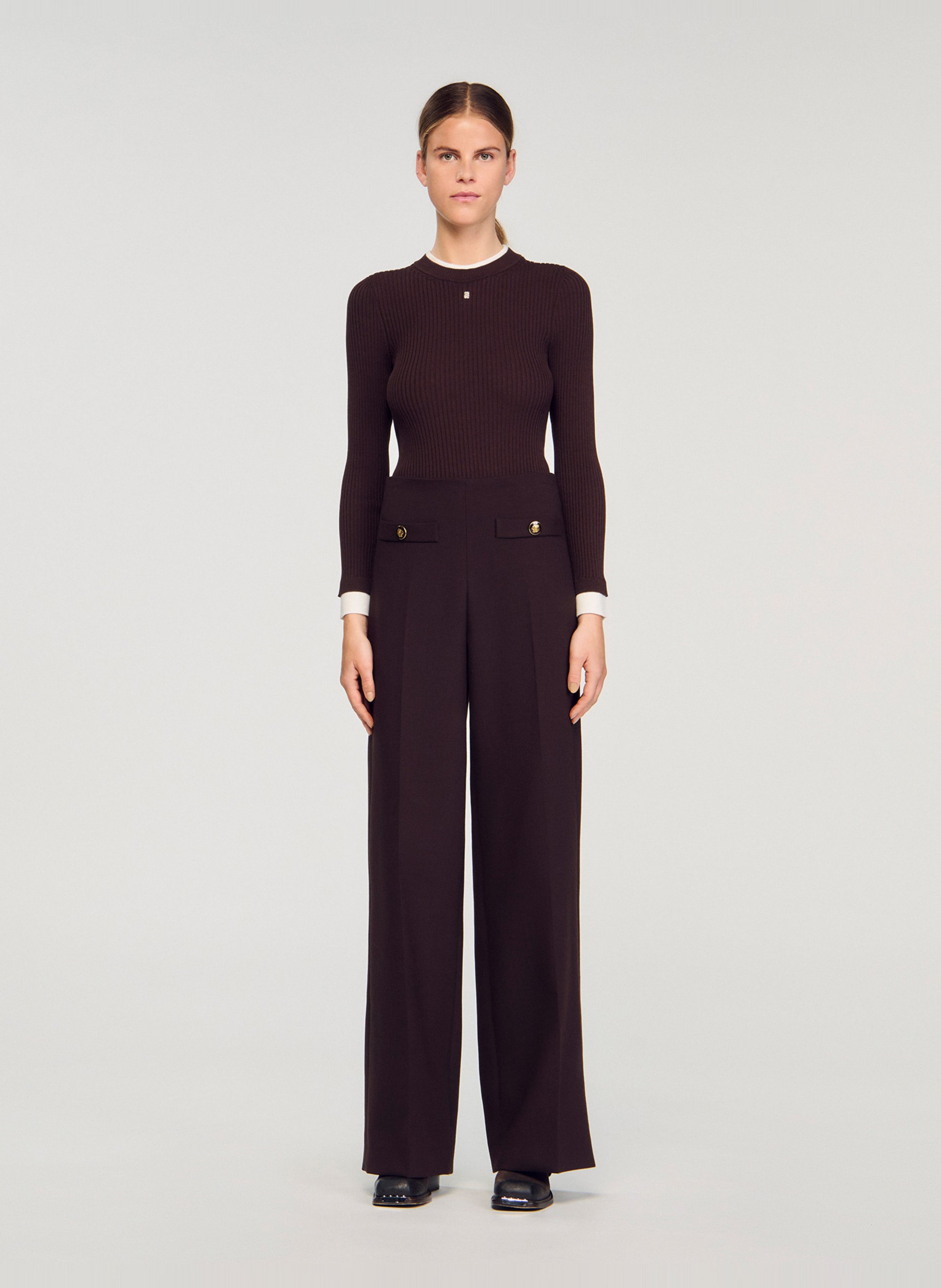 Pantalon large à plis SANDRO Marron