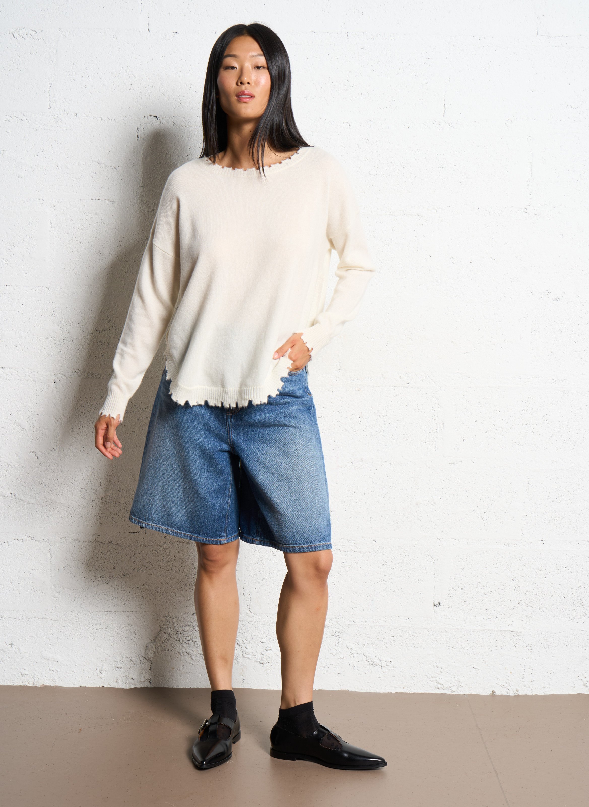 Pull oversize en cachemire maillé KUJTEN Blanc