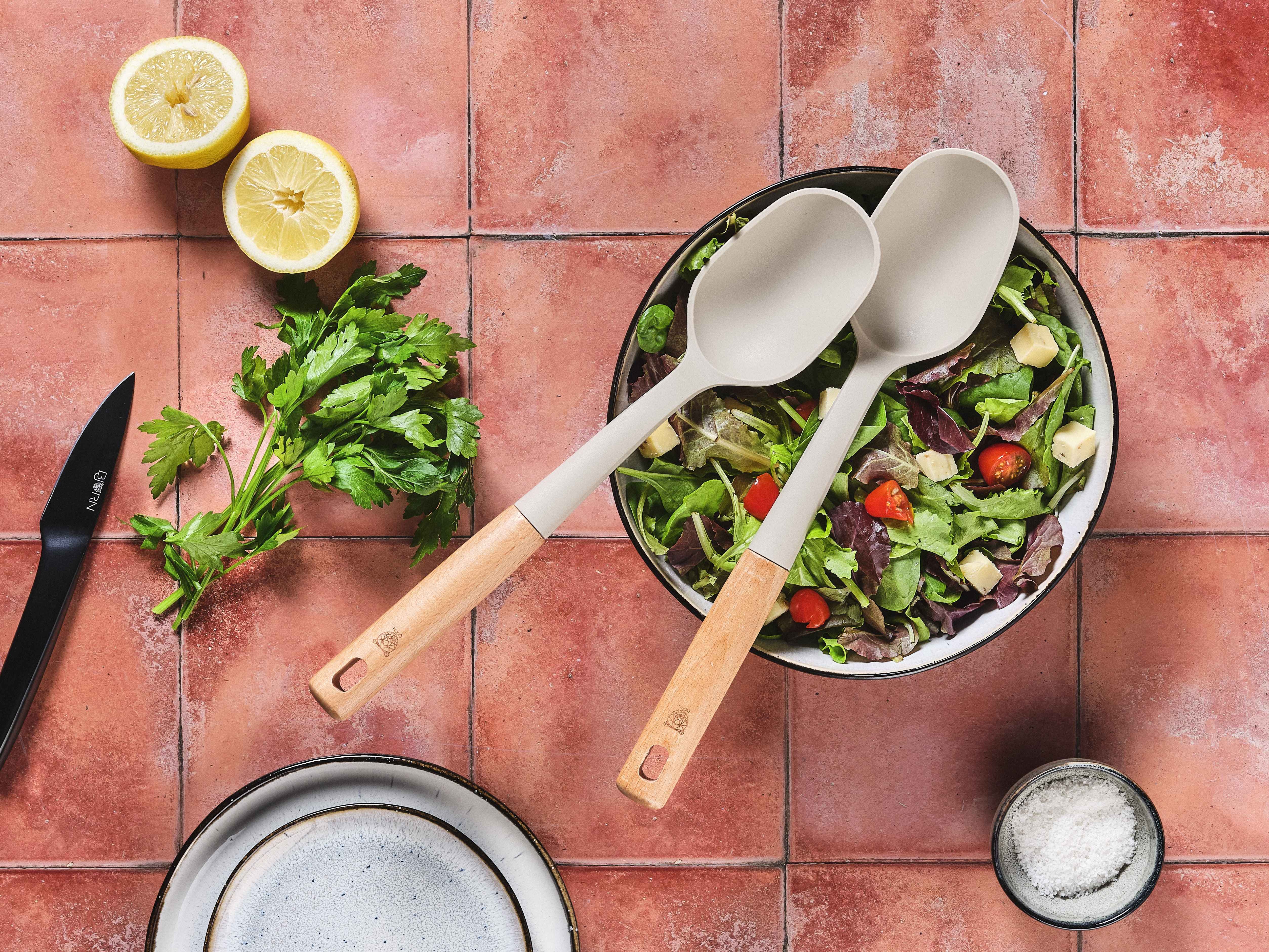 Wooden and silicone salad servers Gunnar BJORN Beige