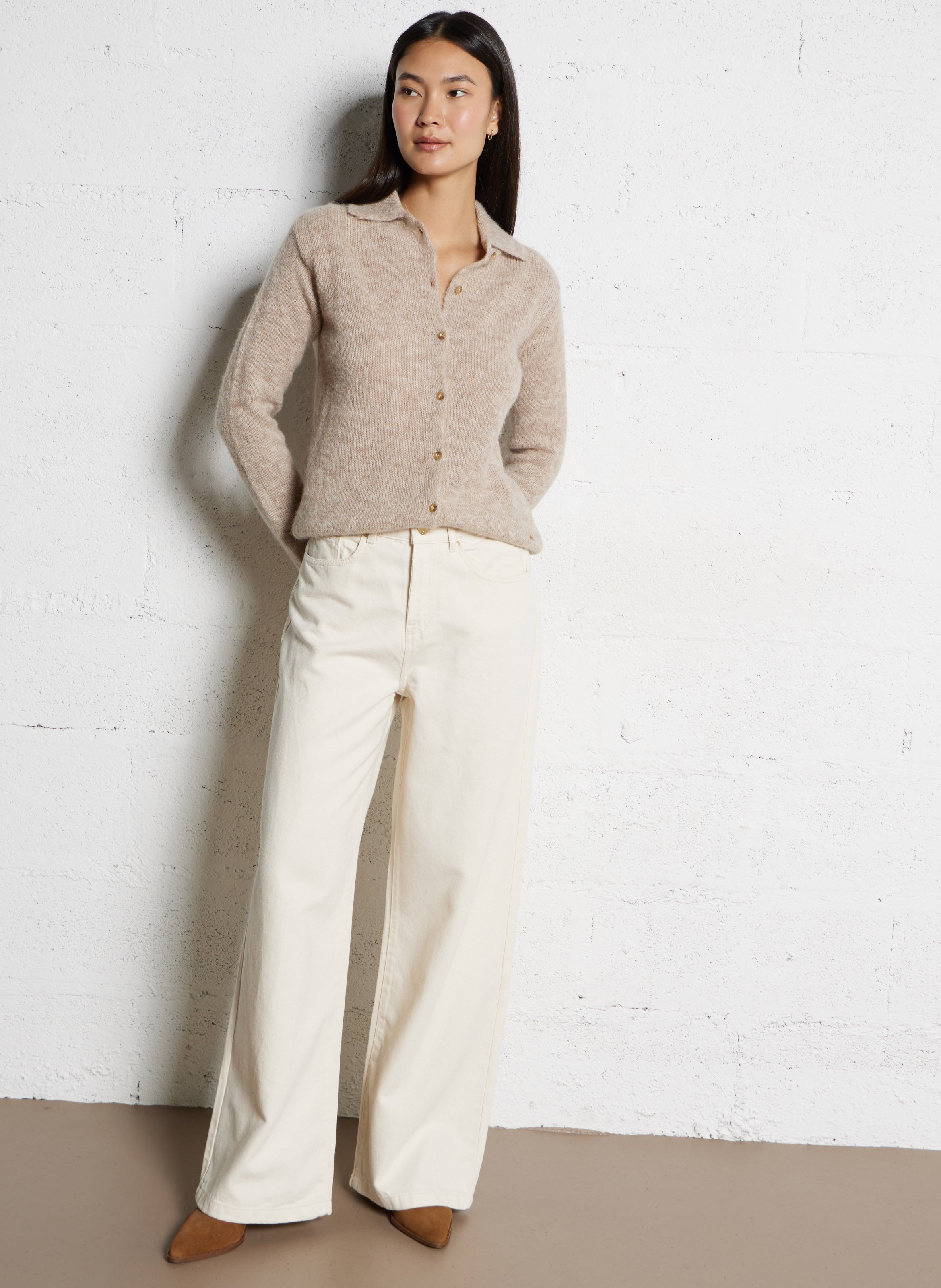 Straight wool-blend cardigan DES PETITS HAUTS Beige