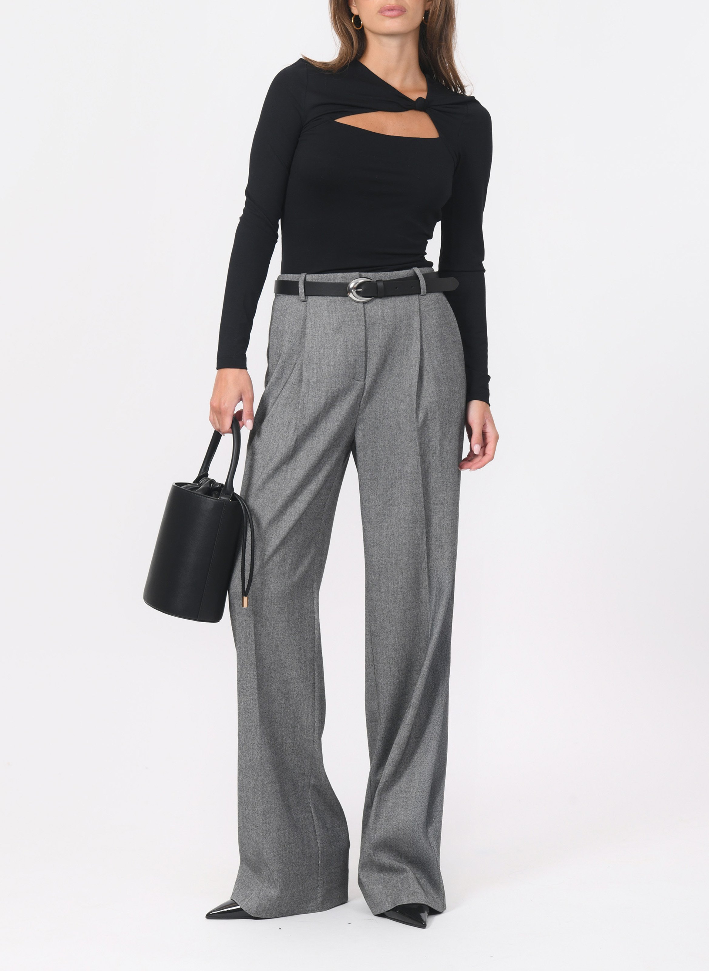 Pantalon large chiné à plis KOOKAI Gris