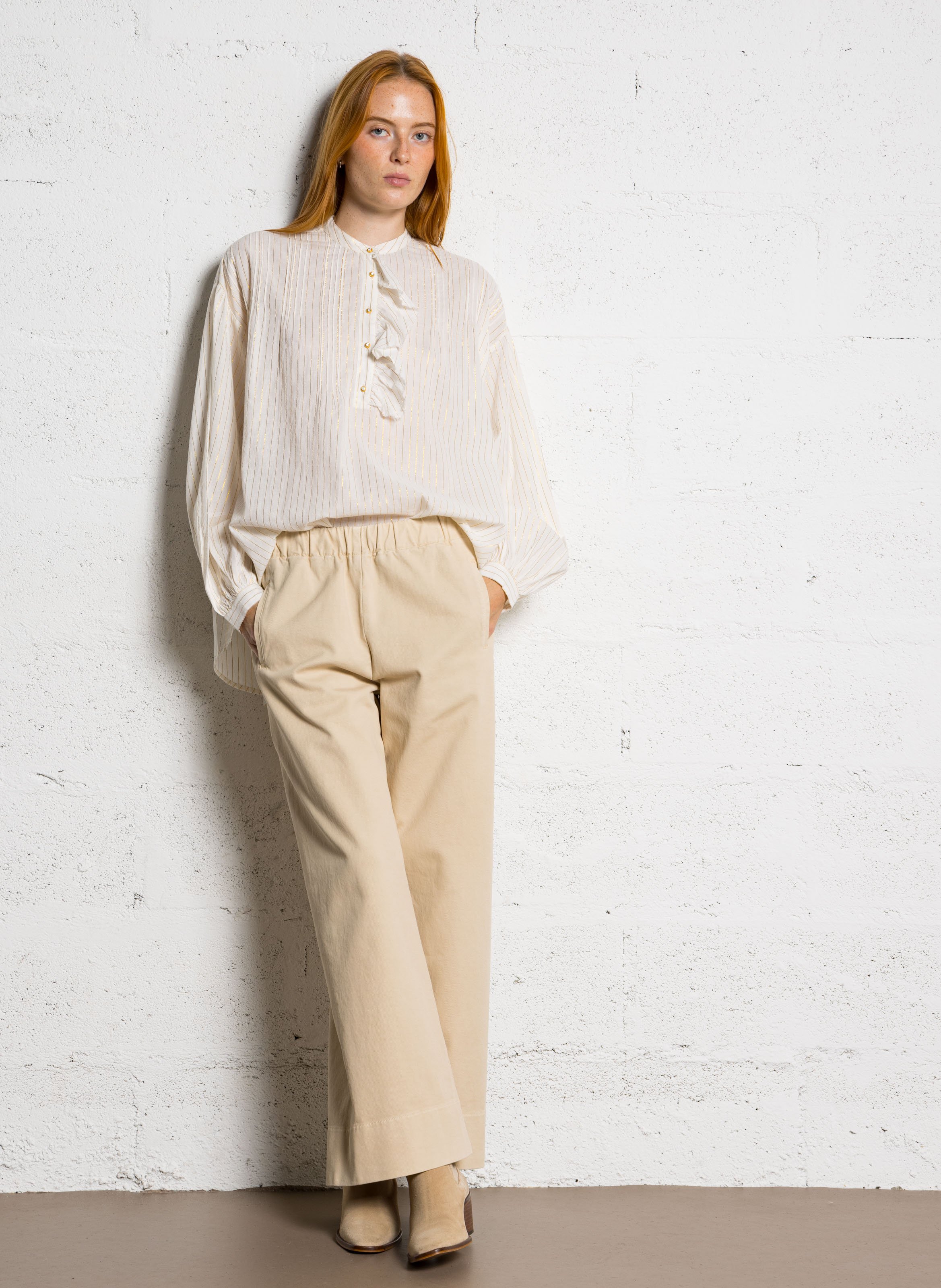 Gestreifte Baumwollbluse mit Rundhalsausschnitt LAURENCE BRAS Golden