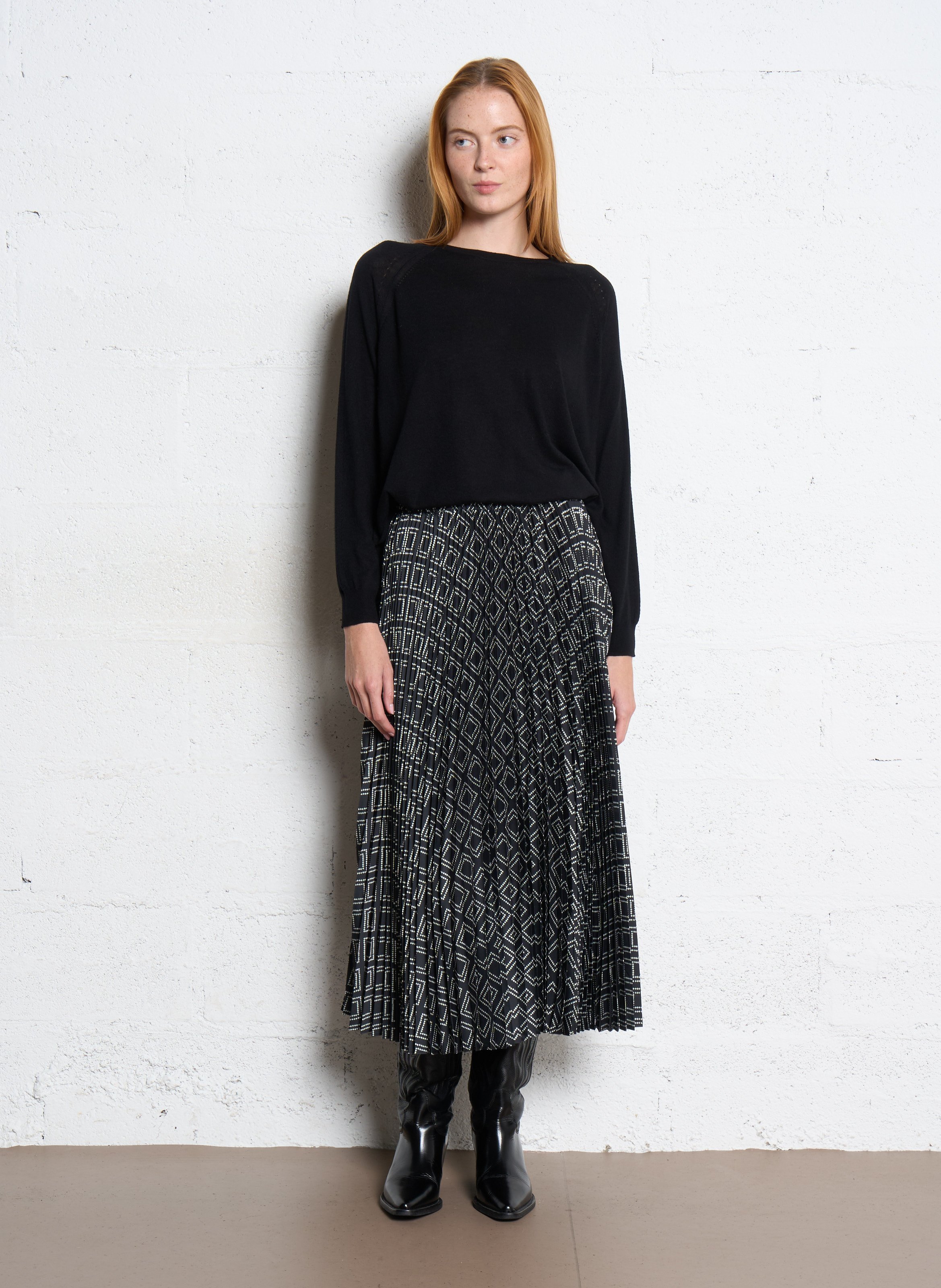 Jupe midi plissée imprimée PETITE MENDIGOTE Black