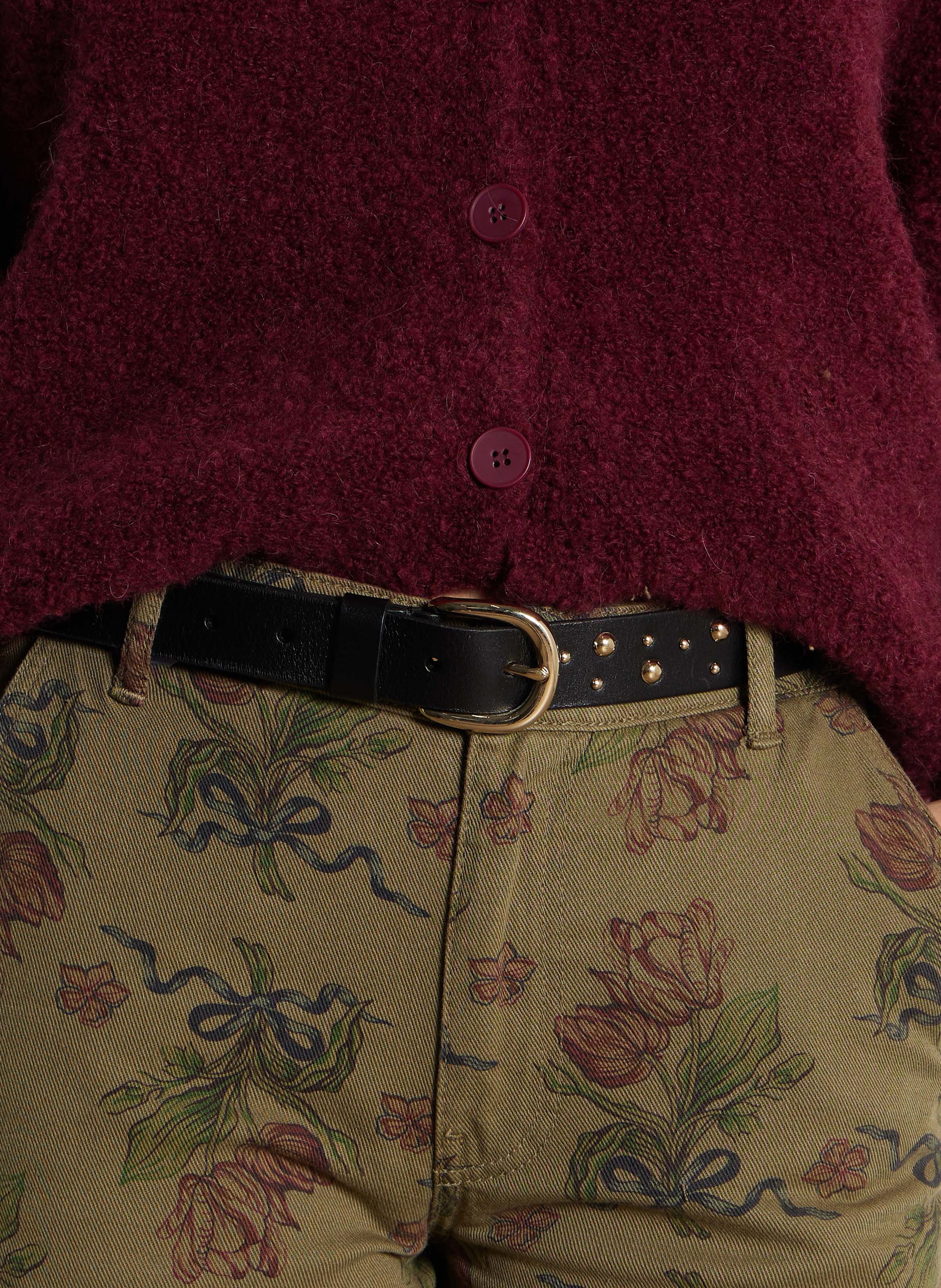 Ceinture à studs en cuir DES PETITS HAUTS Noir