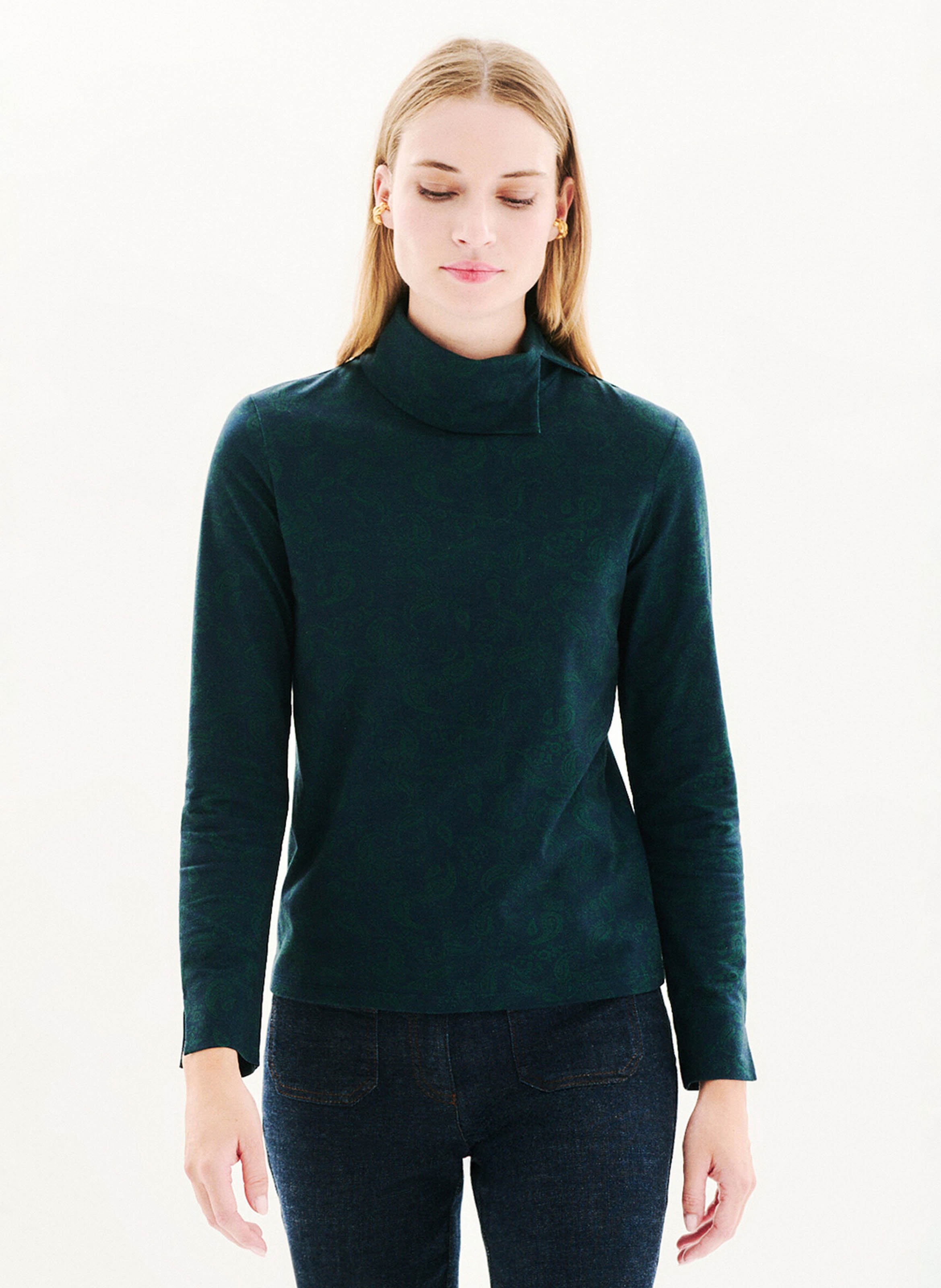 High-neck straight top in mixed cotton CAROLL Blue