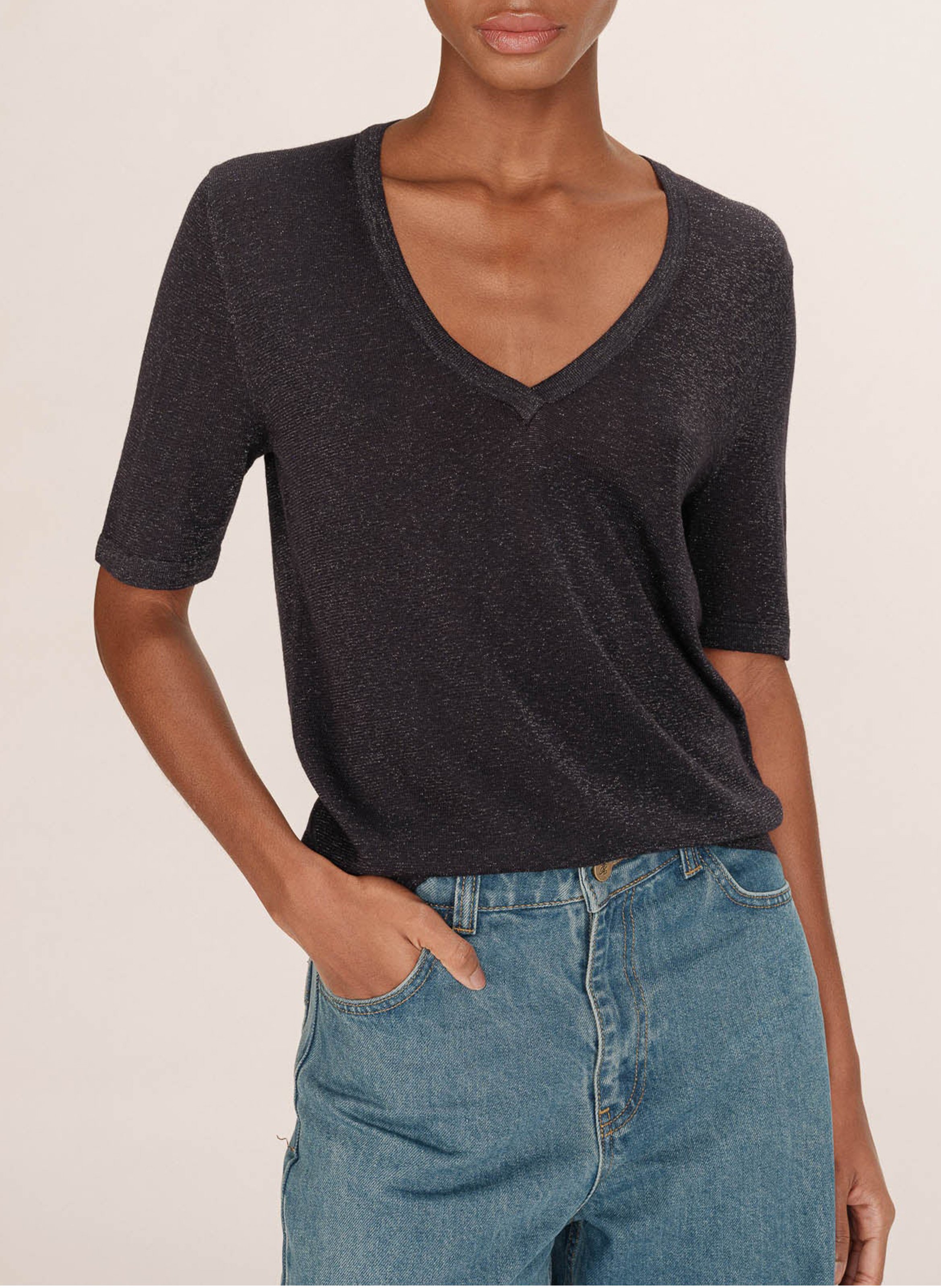 Tee-shirt col V  GRACE ET MILA Noir