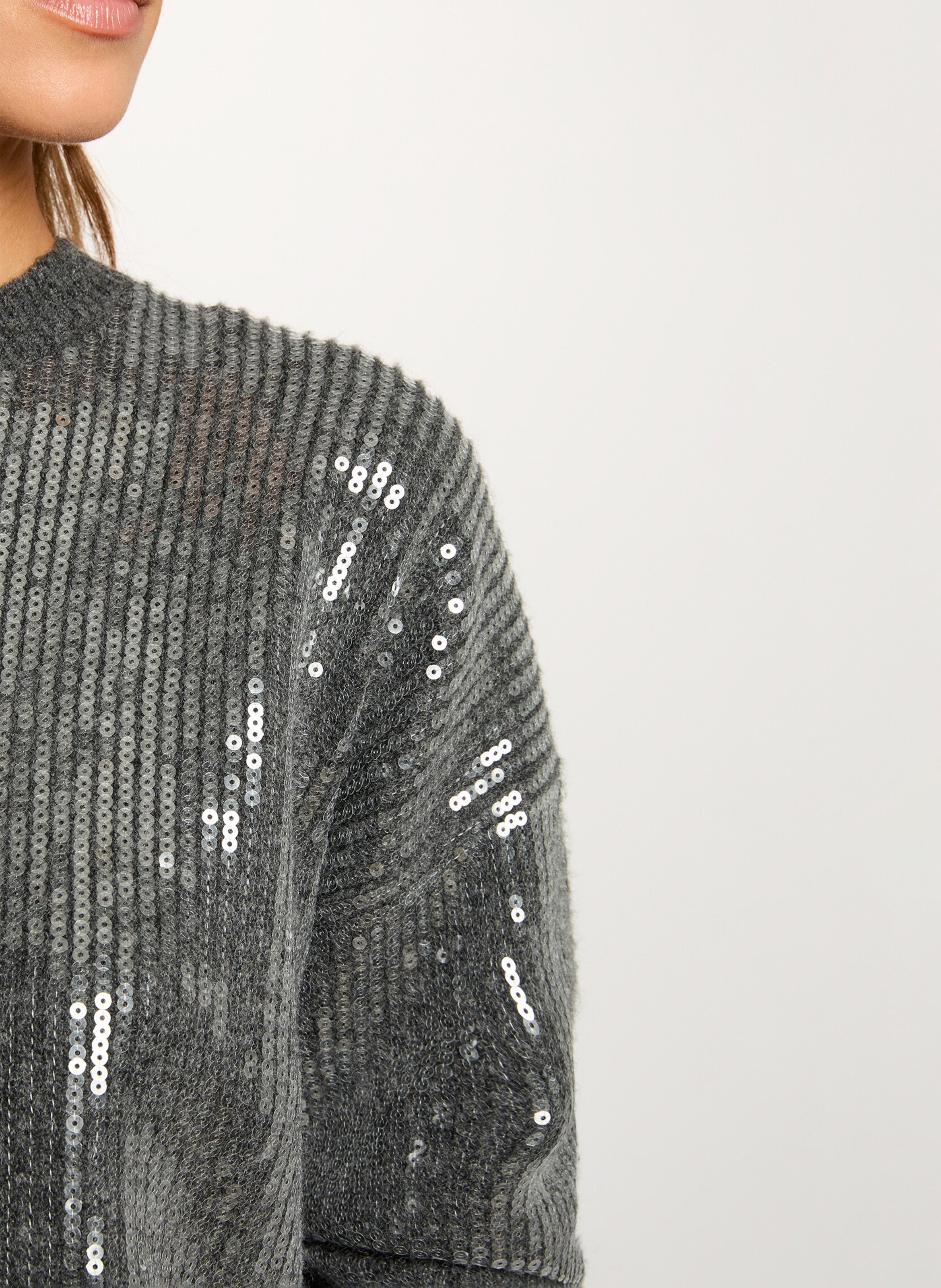 Oversized round neck sweater with sequins MORGAN Grey