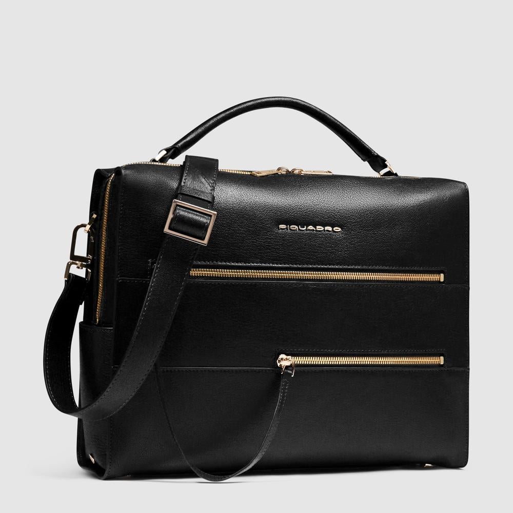 Women's laptop bag with iPad® compartment, shock protection, and RFID protection PIQUADRO Black