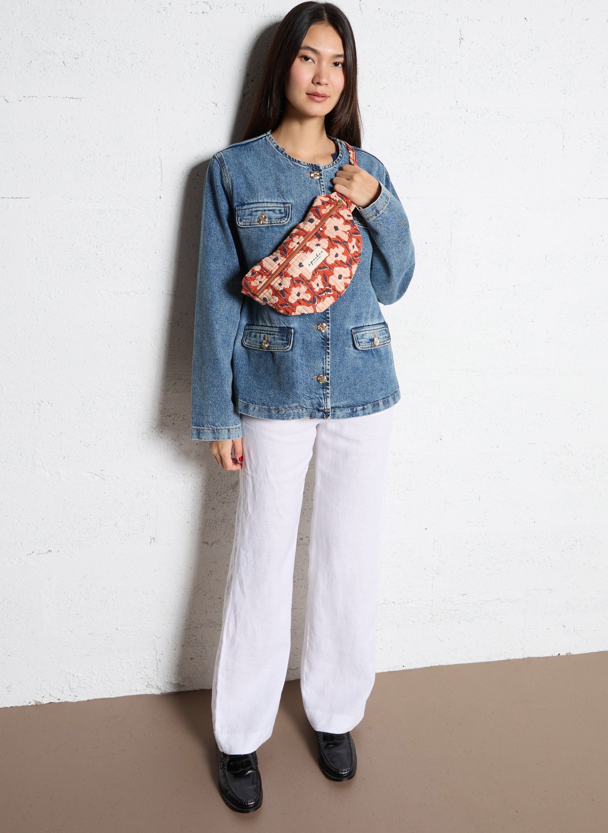 Bum bag with floral print in cotton APACHES COLLECTIONS Orange