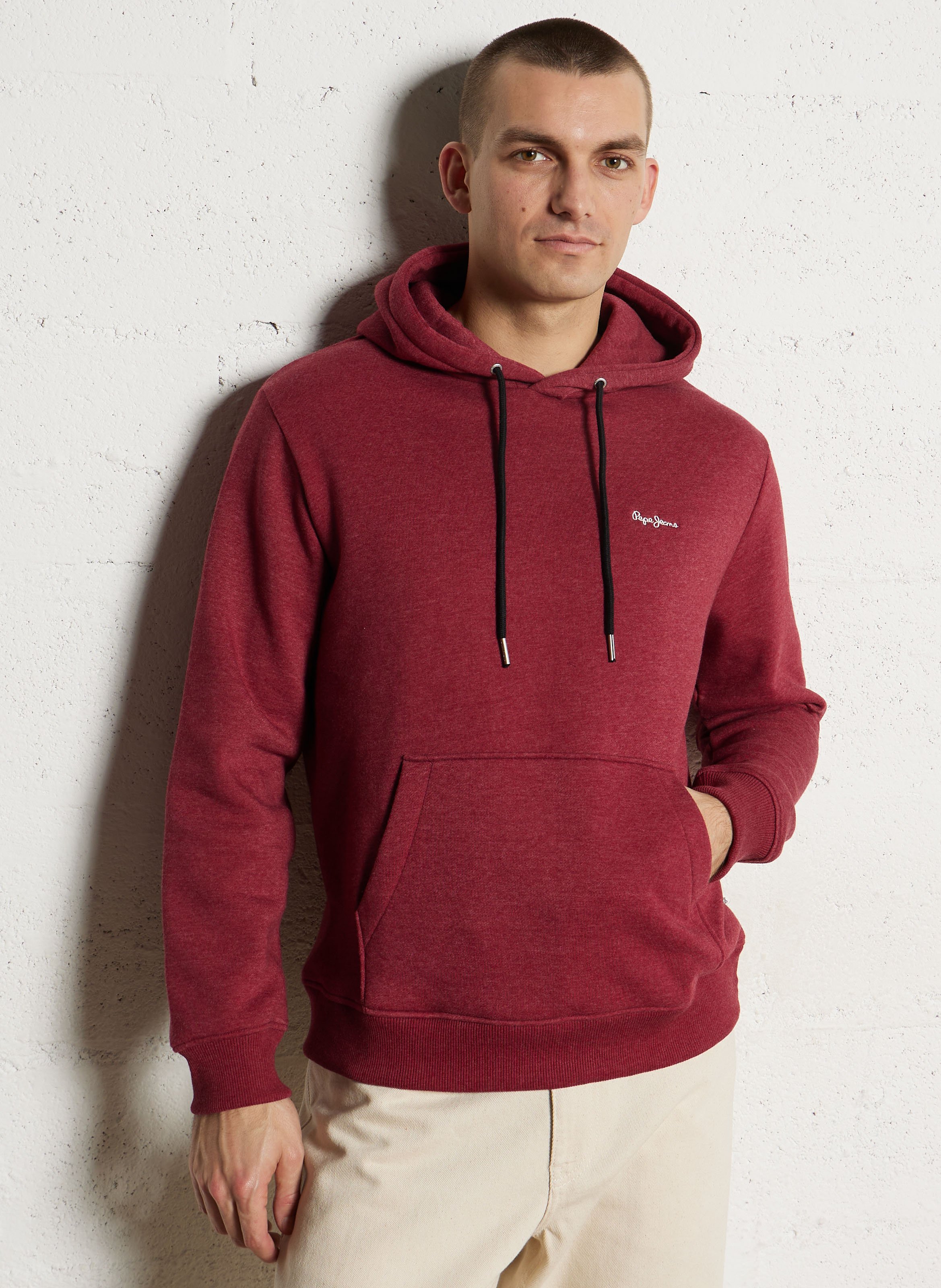 Sweat droit à capuche brodé en coton mélangé PEPE JEANS