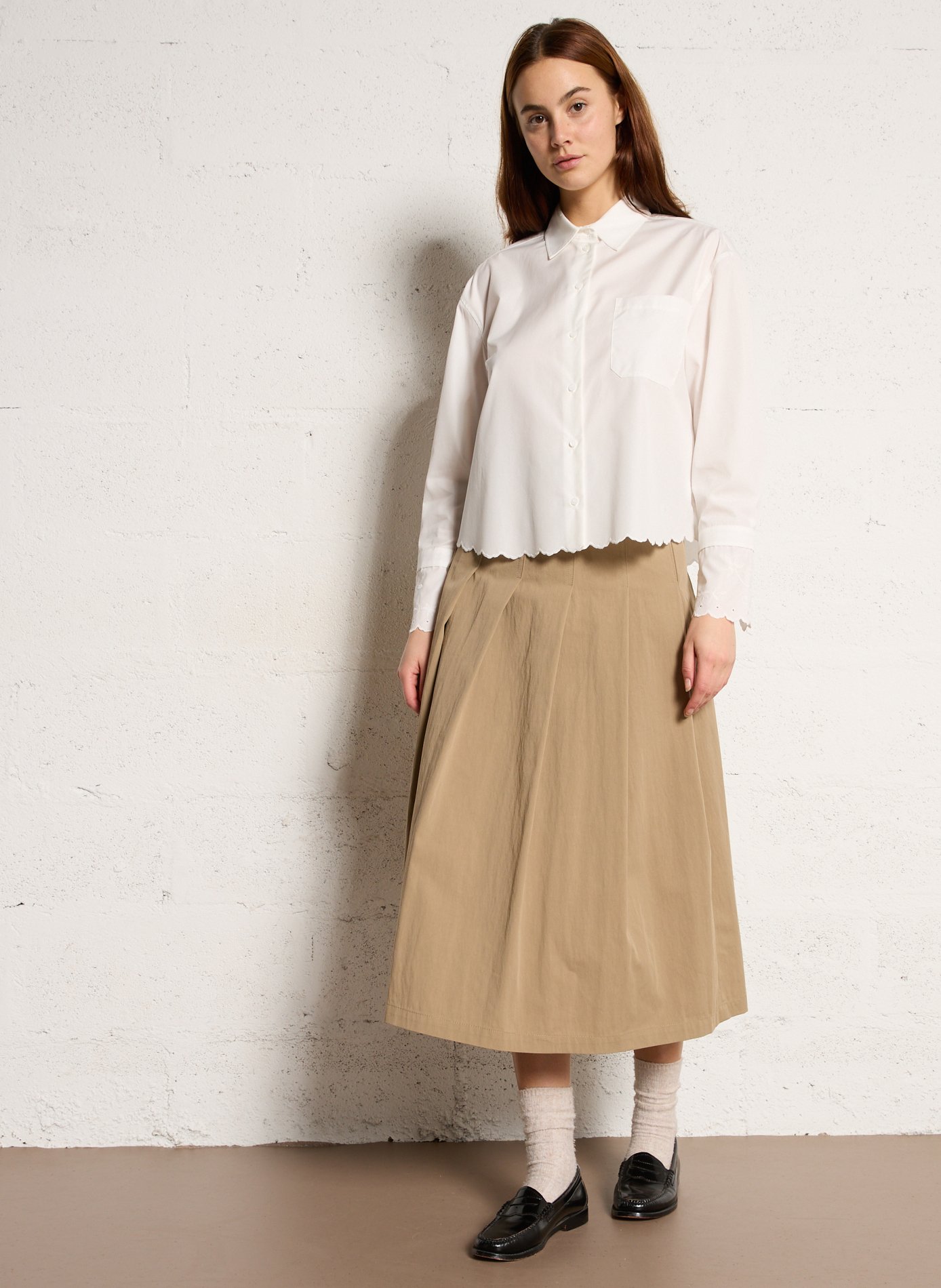 Pleated midi skirt in blended cotton. MAX MARA WEEK END Brown