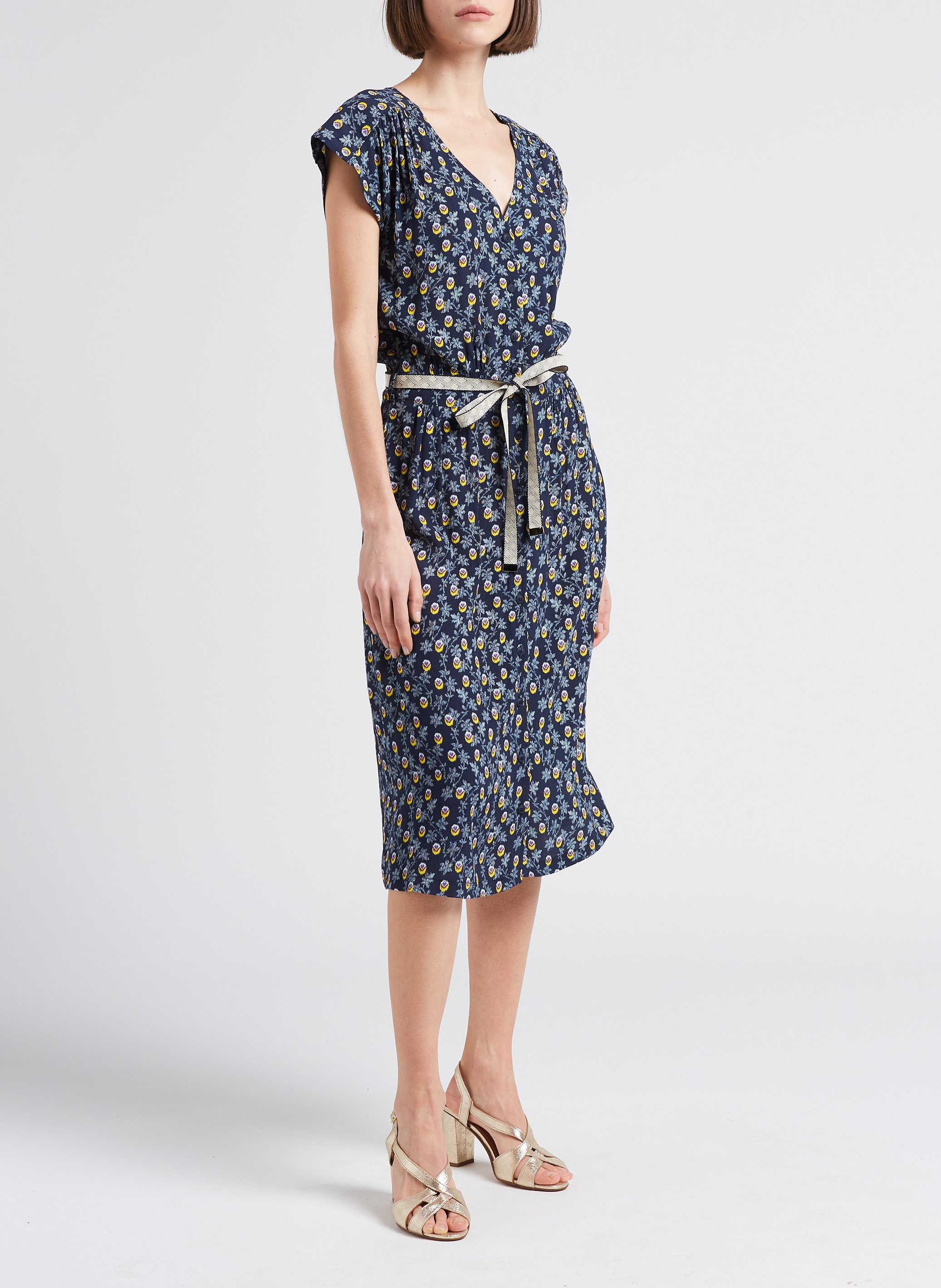 Robe longue imprimée à col v LA PETITE FRANCAISE Noir