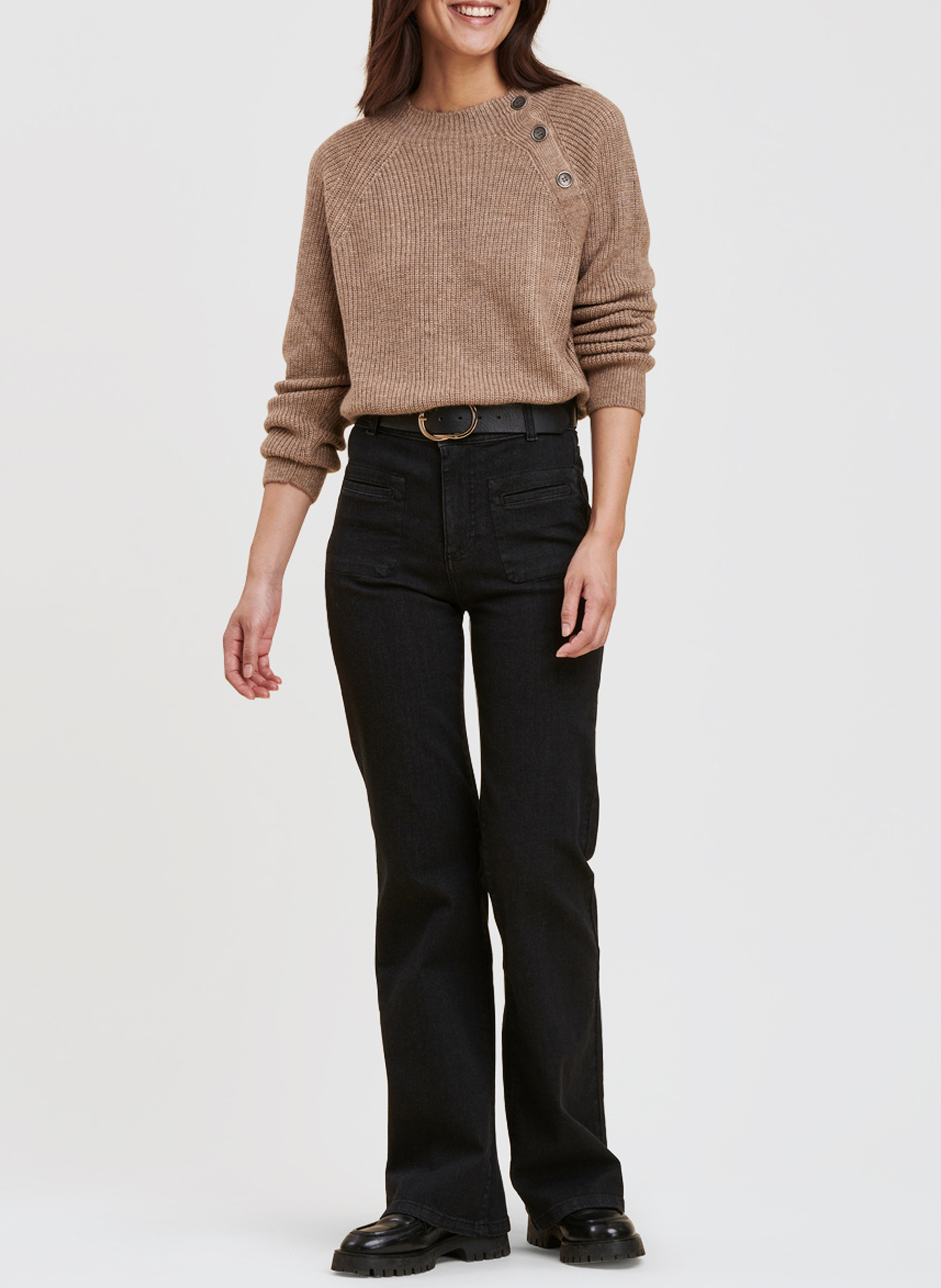 Jean bootcut taille haute en coton biologique mélangé LA FEE MARABOUTEE Noir