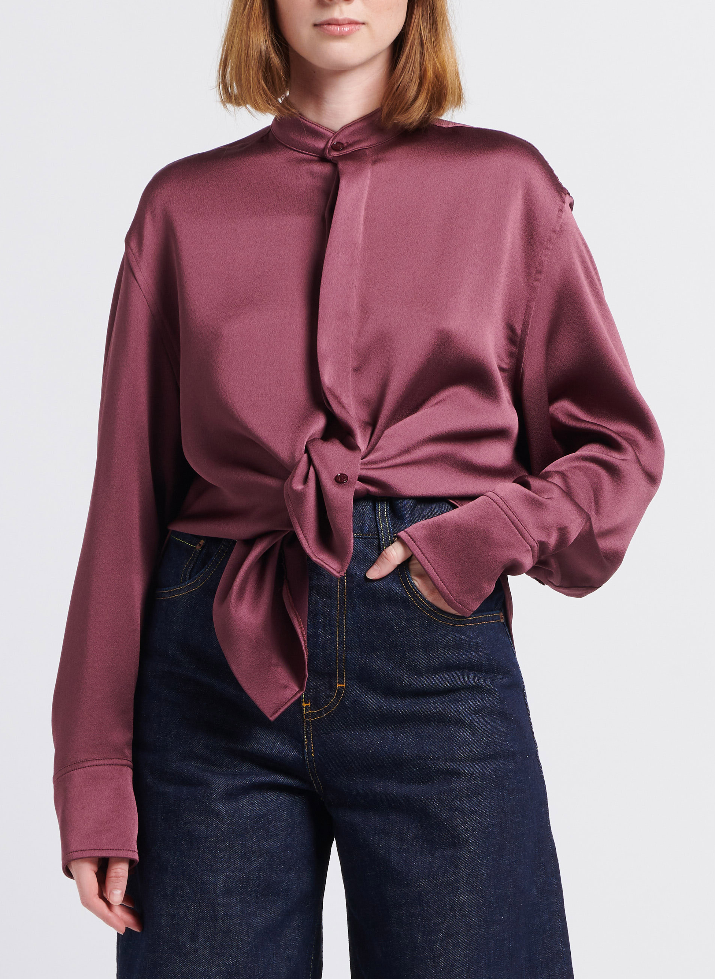 Satiniertes Hemd mit Mao-Kragen LAURENCE BRAS Pflaume