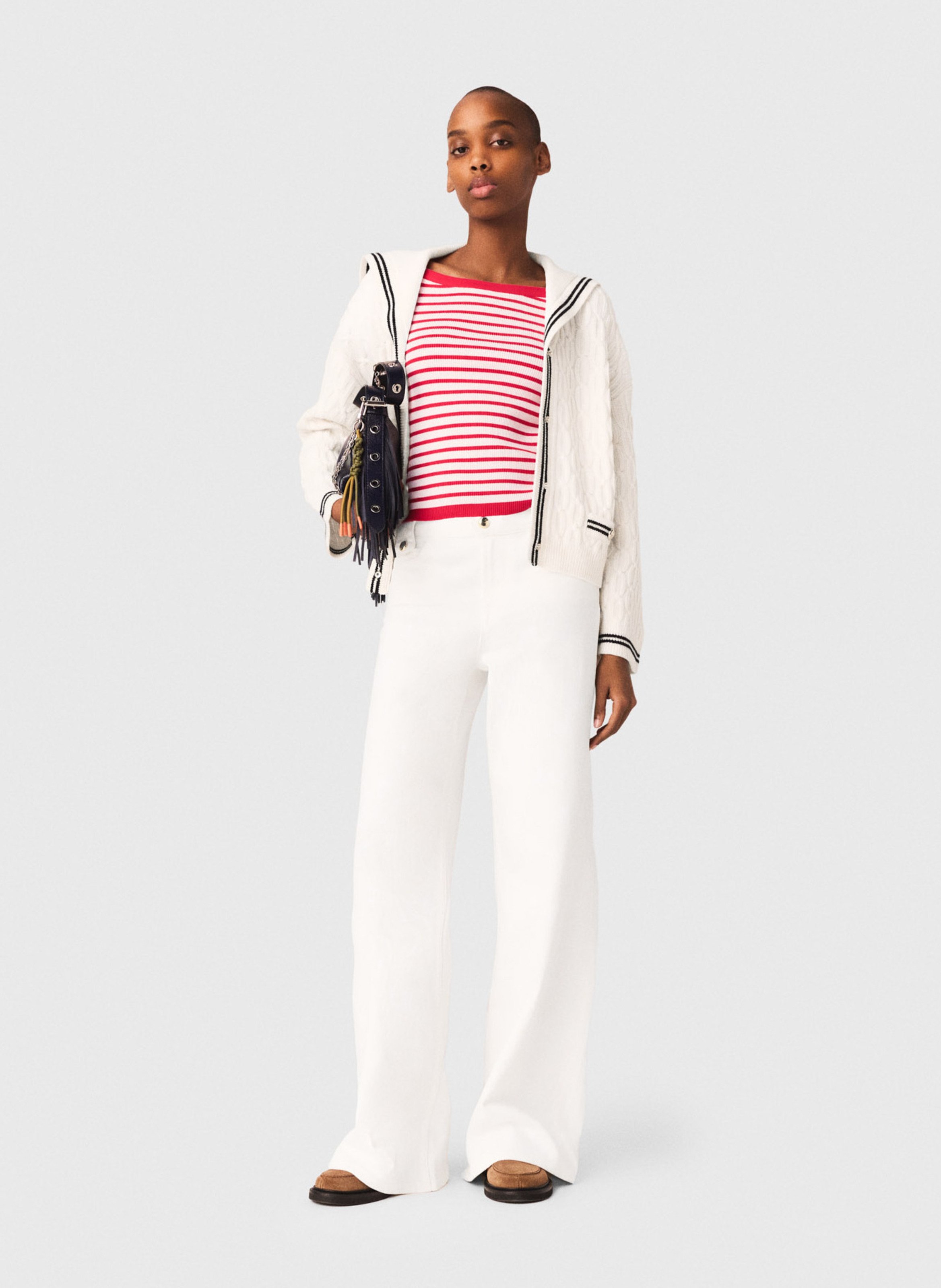 Rechte vest met omgeslagen kraag van gebreide wol MAJE Beige