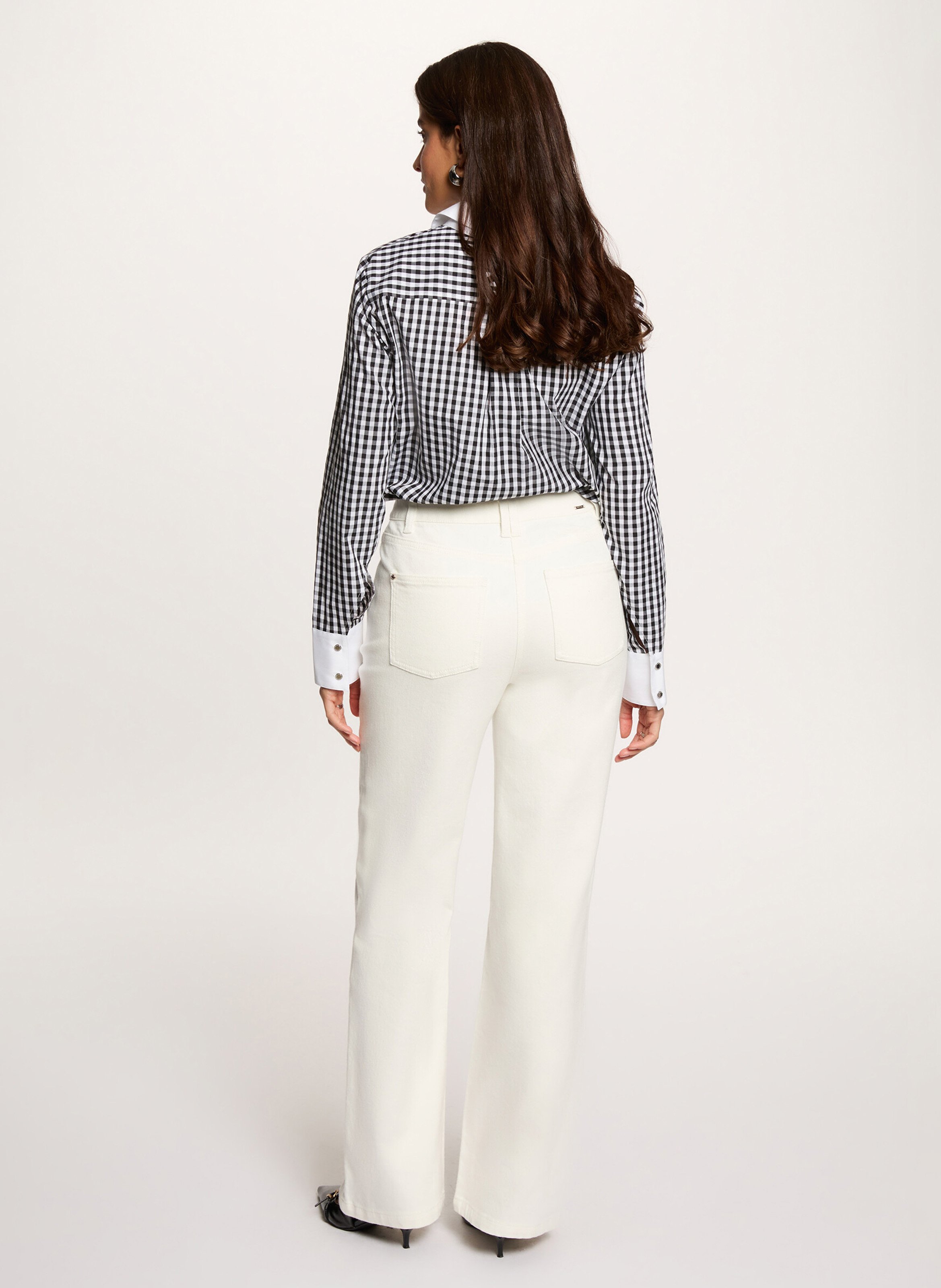 High-rise cotton-blend bootcut jeans MORGAN White