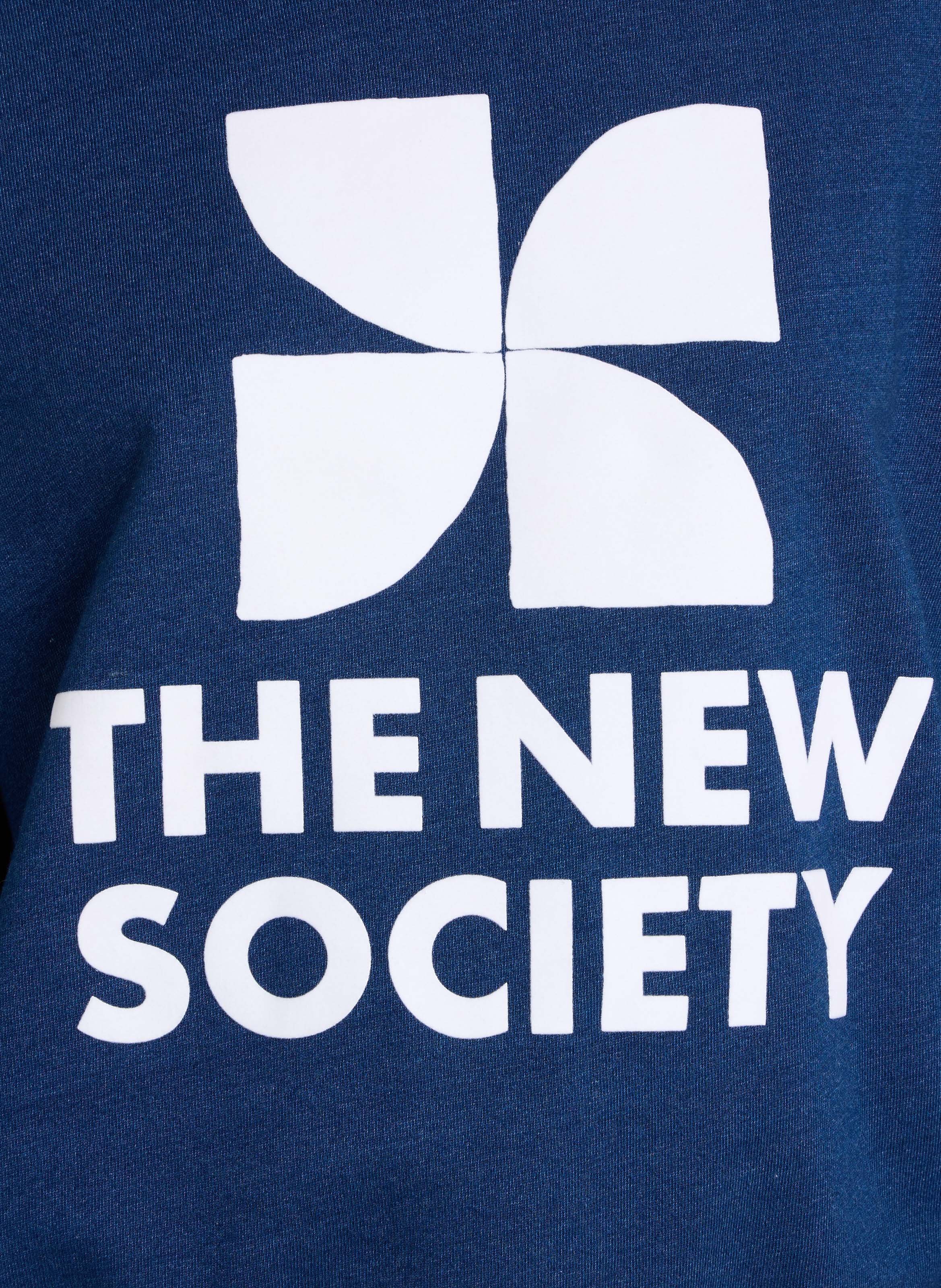 Weiter Rundhalsausschnitt mit übergroßem Sweatshirt aus bedruckter Baumwolle und Samt. THE NEW SOCIETY Blau