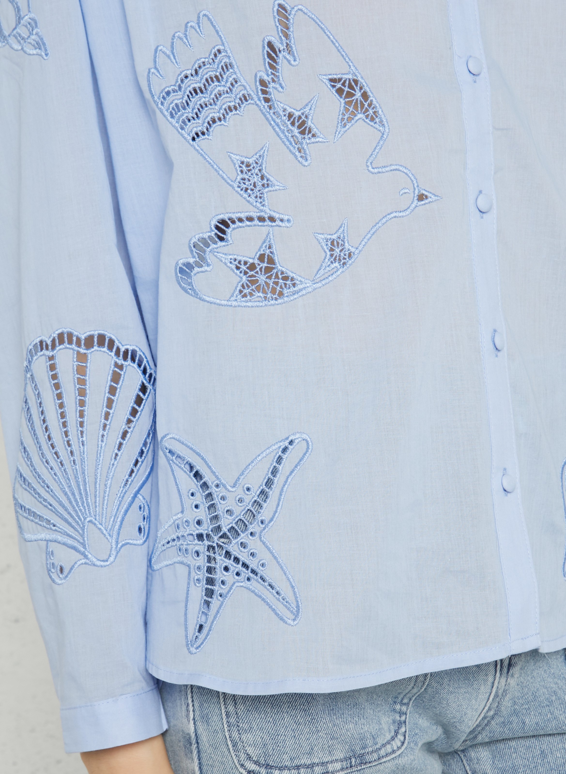 Blouse col V en coton LA PETITE ETOILE Bleu