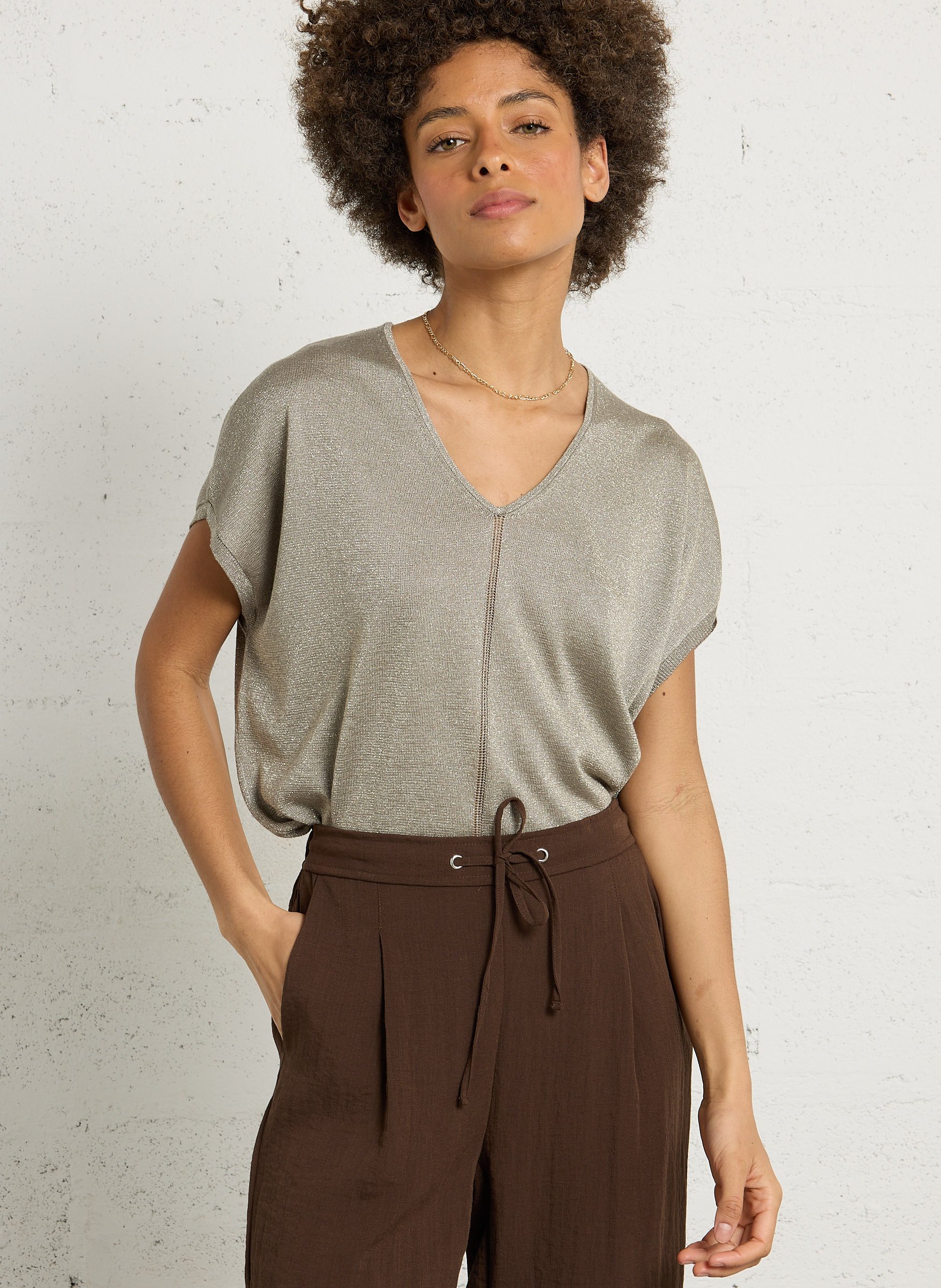 Ruime V-hals trui met pailletten SUD EXPRESS